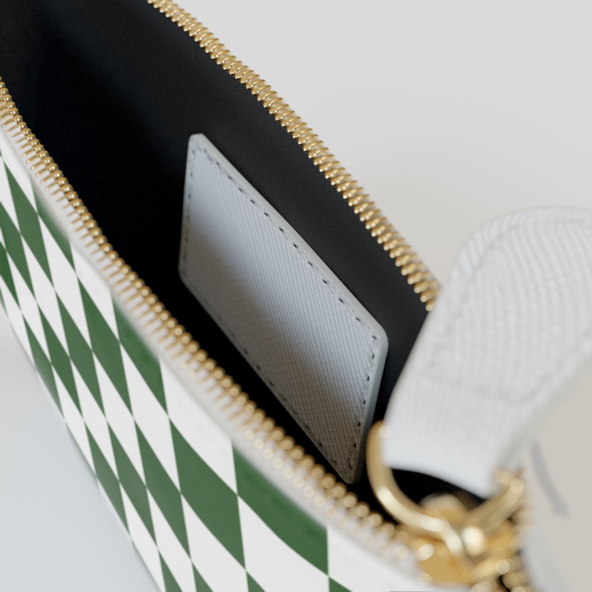 Checkerboard White and Dark Green Mini Clutch Bag, Artsulli - Art is Long, Life is Short, Bags, , , , , , , 