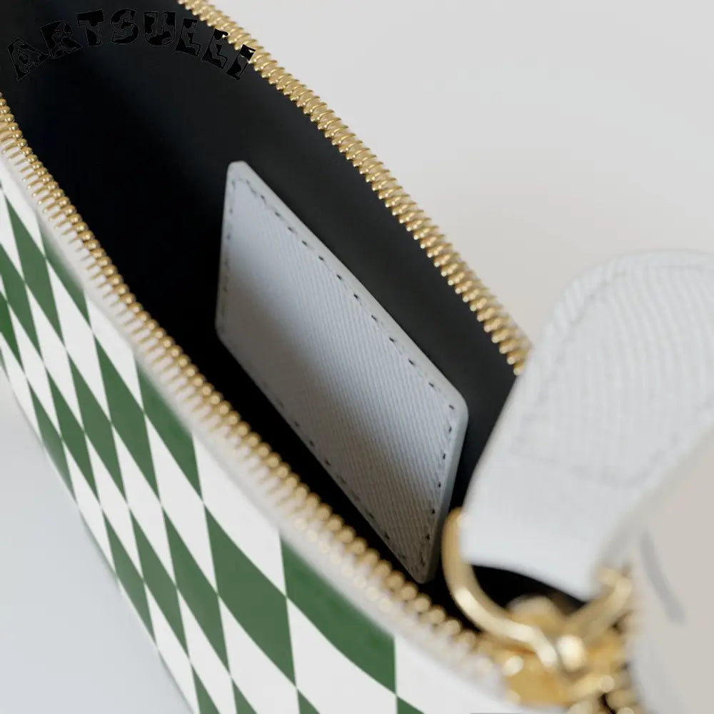 JAKKOUTTHEBXX Checkerboard White and Dark Green Mini Clutch Bag
