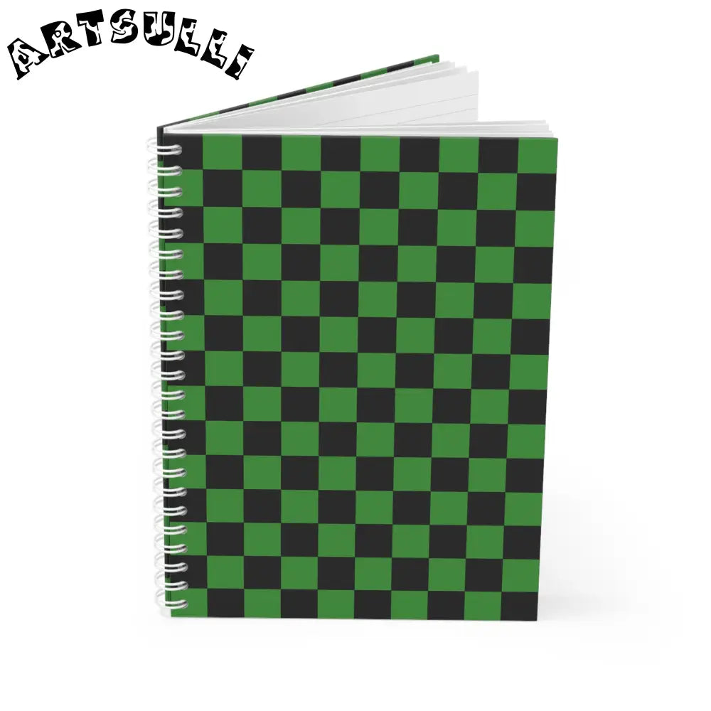JAKKOUTTHEBXX Checkerboard Green and Black Spiral Notebook