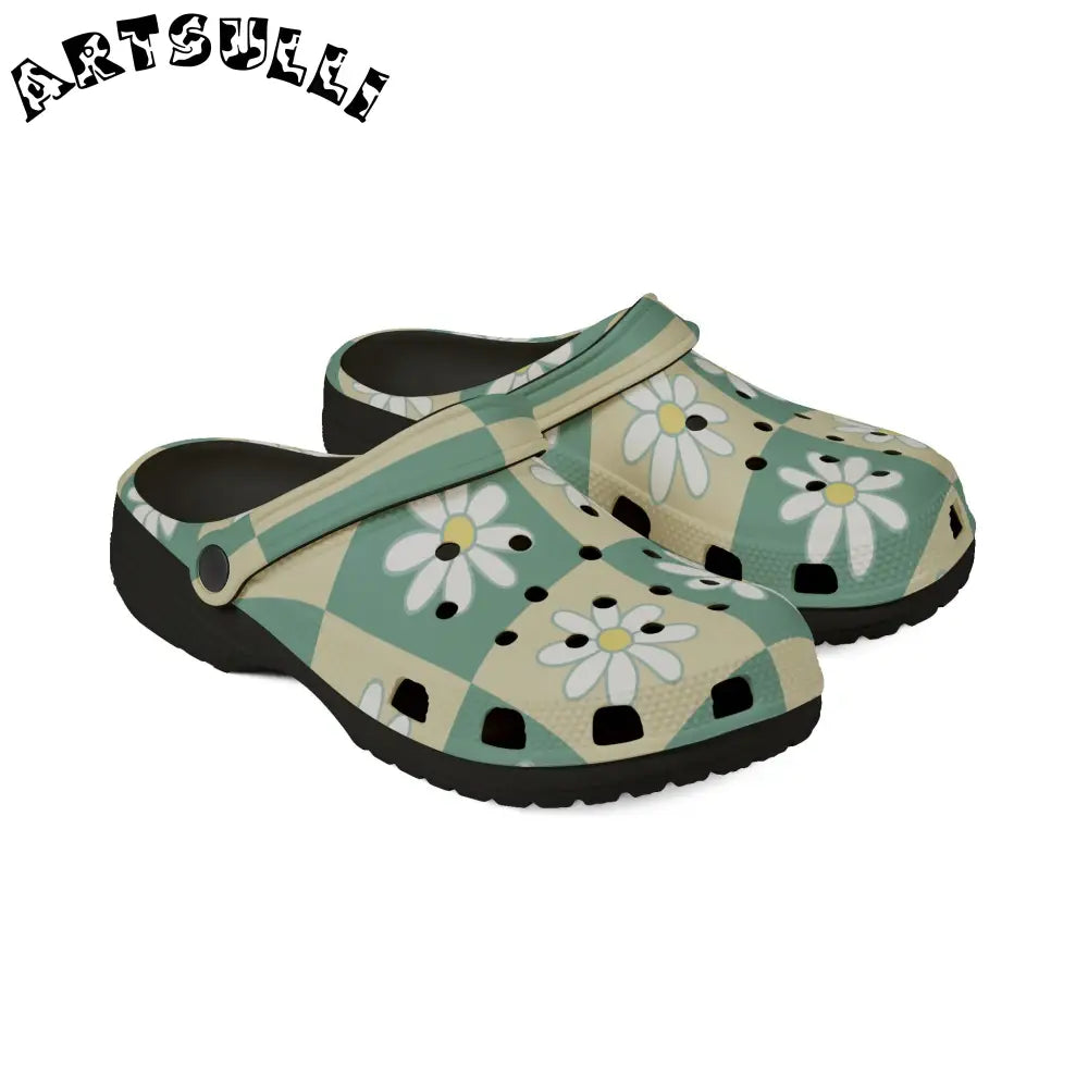 JAKKOUTTHEBXX Retro Daisy Checkerboard Green and Tan EVA Foam Rubber