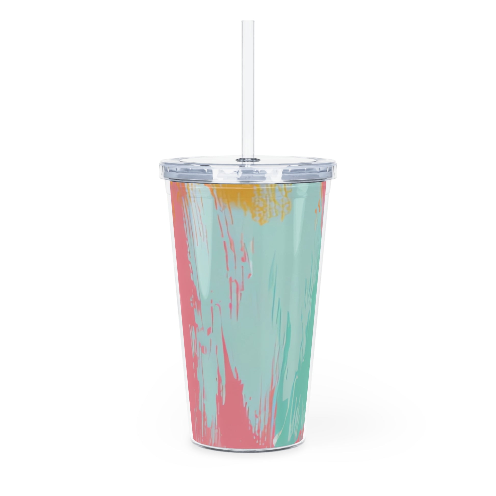 Preppy Pixel Bloom Plastic Tumbler with Straw, Artsulli - Art is Long, Life is Short, Mug, , , , , , , 