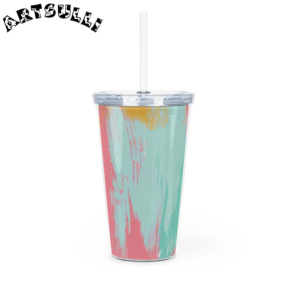 JAKKOUTTHEBXX Preppy Pixel Bloom Plastic Tumbler with Straw