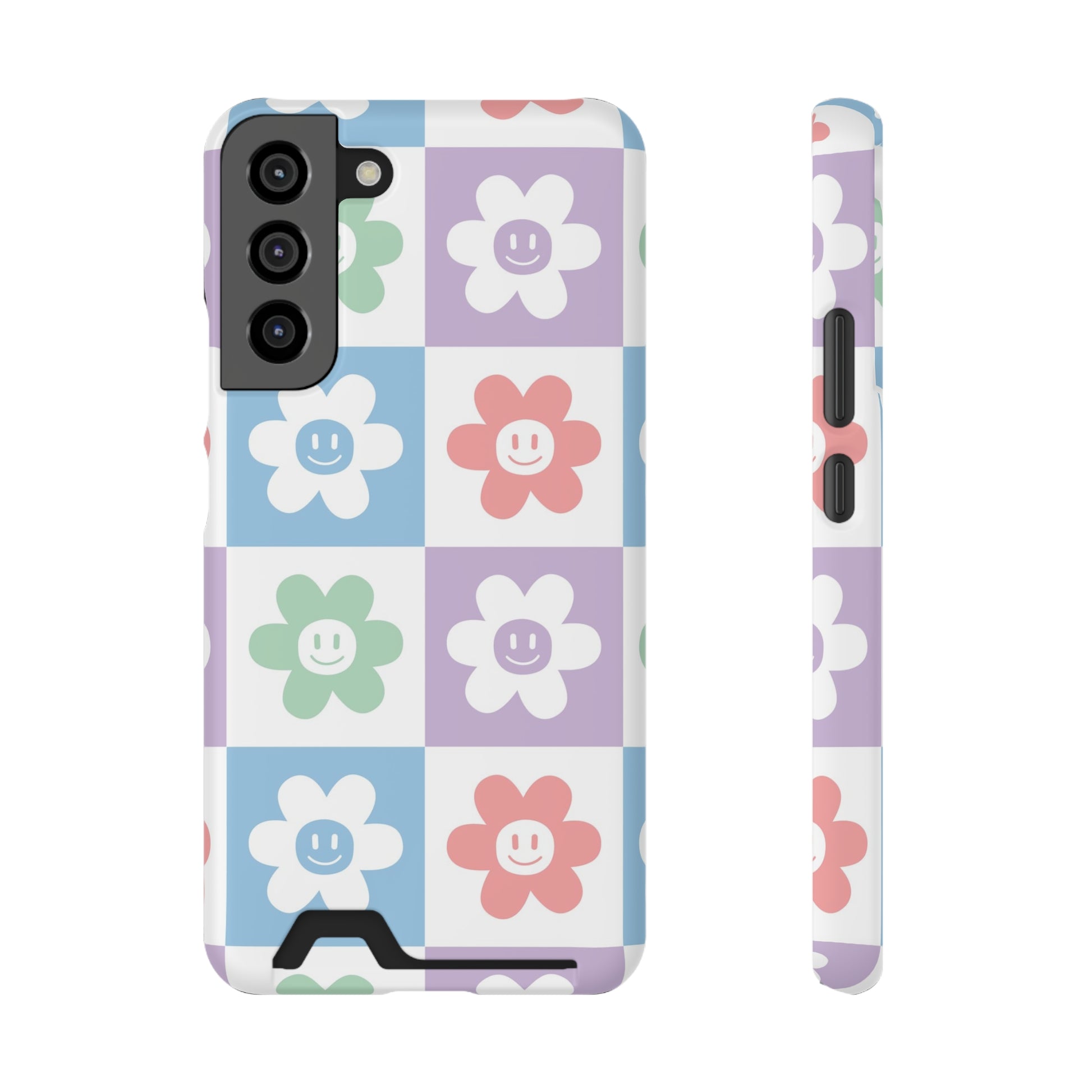 Chessboard x Smiley Face Flowers Multi-Color Phone Case With Card Holder, Artsulli - Art is Long, Life is Short, Phone Case, Size, Samsung Galaxy S22 Plus, Surface, Matte, Shape, Without gift packaging, 96397038618279451076