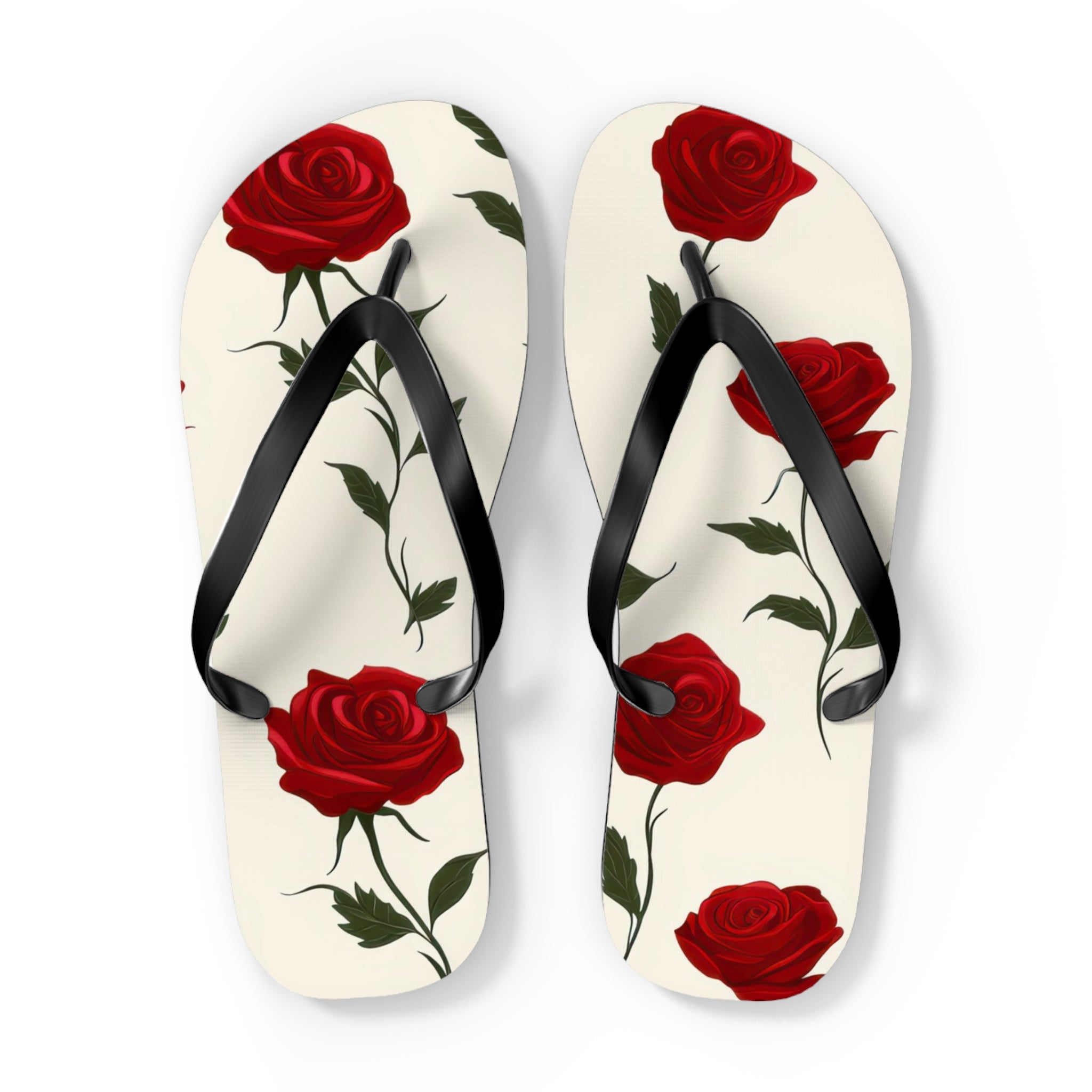Red Roses Flip Flops, Artsulli - Art is Long, Life is Short, Shoes, Size, XL, Color, Black sole, , , 10464490636897