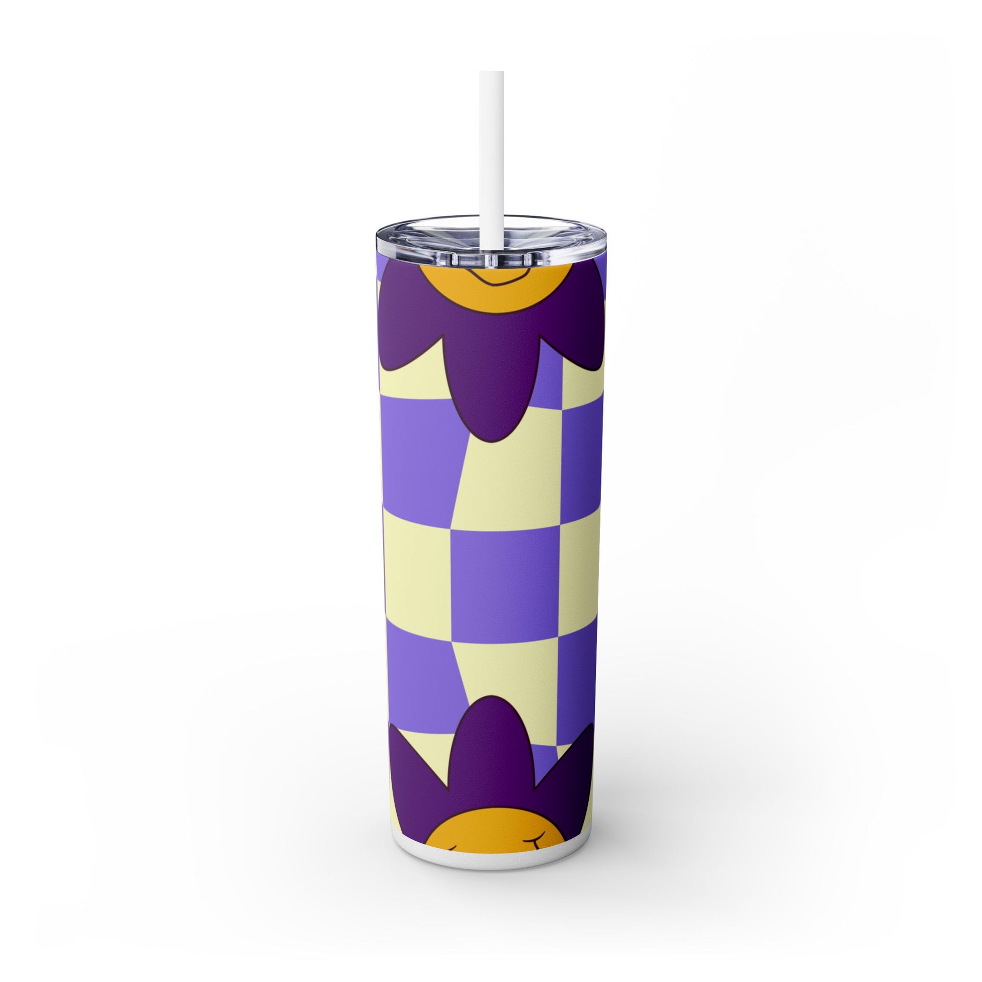 Trippy Flower Power Motifs Rave Garden Grins Skinny Tumbler with Straw, 20oz, Artsulli - Art is Long, Life is Short, Mug, , , , , , , 