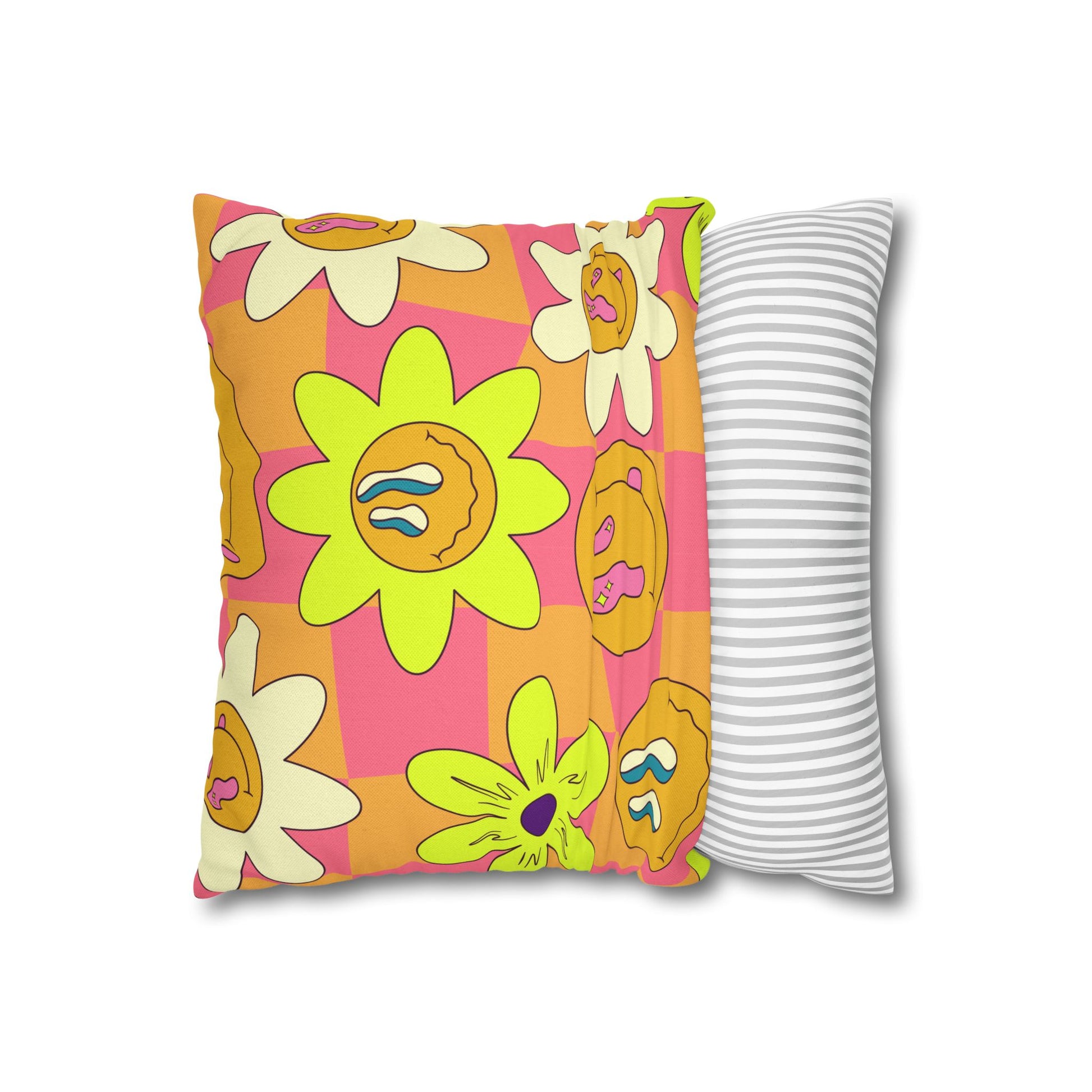 Trippy Sour Face Rave Spun Polyester Square Pillowcase, Artsulli - Art is Long, Life is Short, Home Decor, , , , , , , 