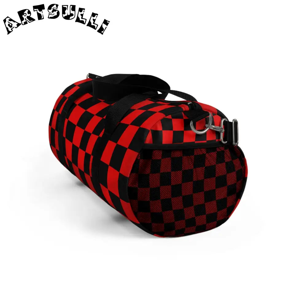 JAKKOUTTHEBXX Checkerboard Red and Black Duffel Bag JAKKOUTTHEBXX