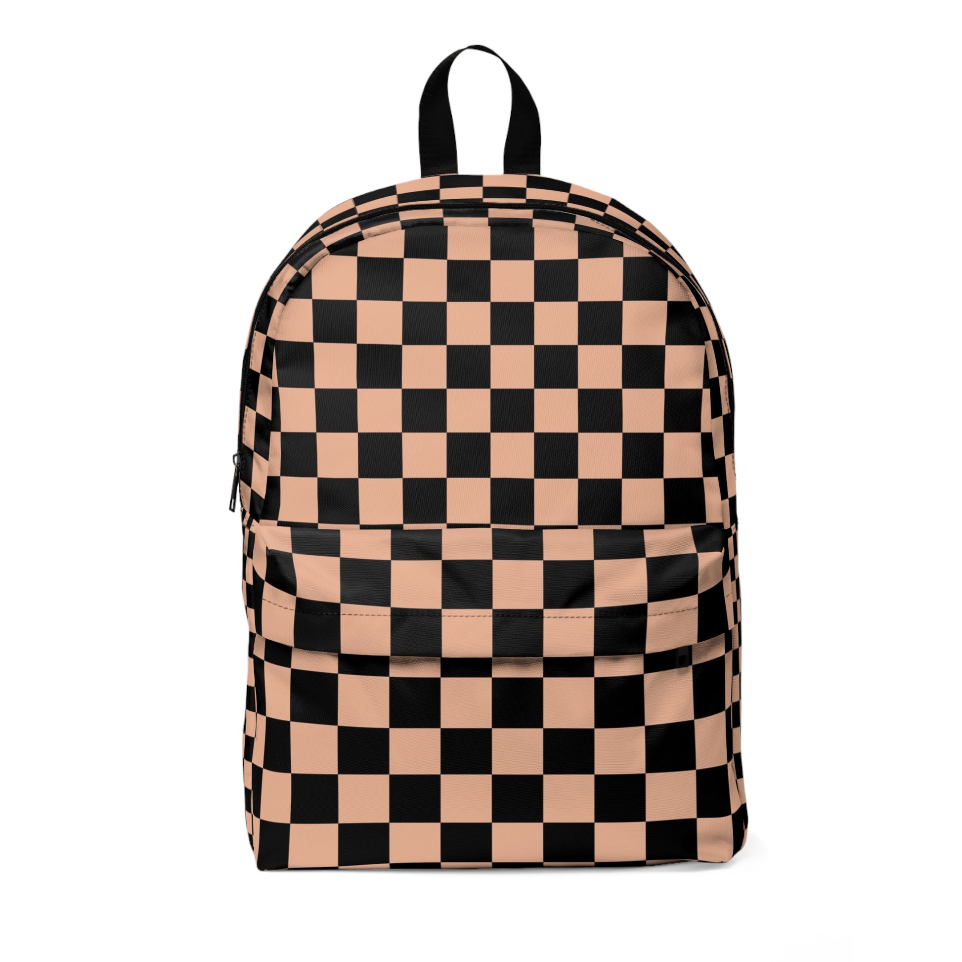 Checkerboard Soft Orange and Black Unisex Classic Backpack, Artsulli - Art is Long, Life is Short, Bags, Size, One size, , , , , 53533995627713614824