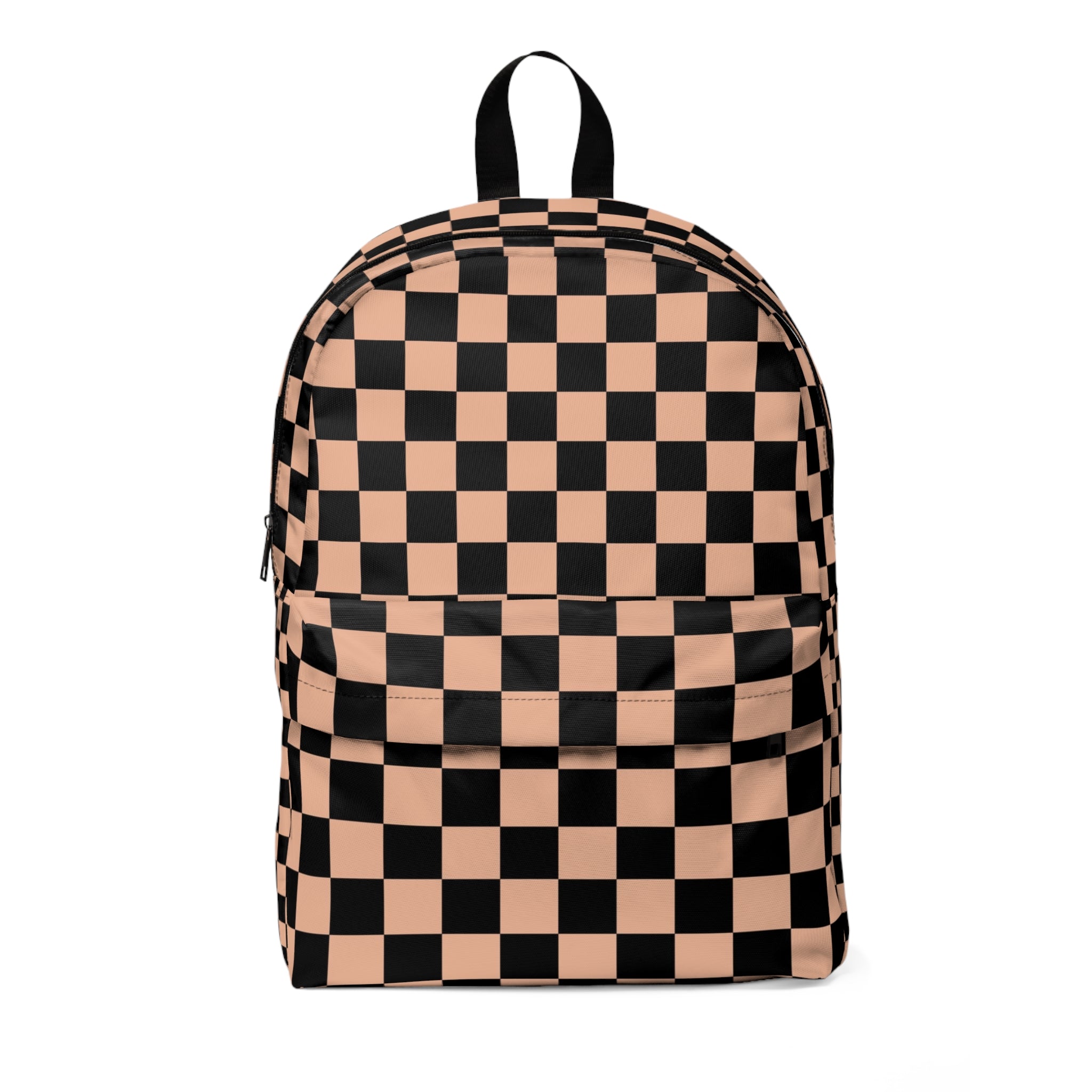 Checkerboard Soft Orange and Black Unisex Classic Backpack, Artsulli - Art is Long, Life is Short, Bags, Size, One size, , , , , 53533995627713614824