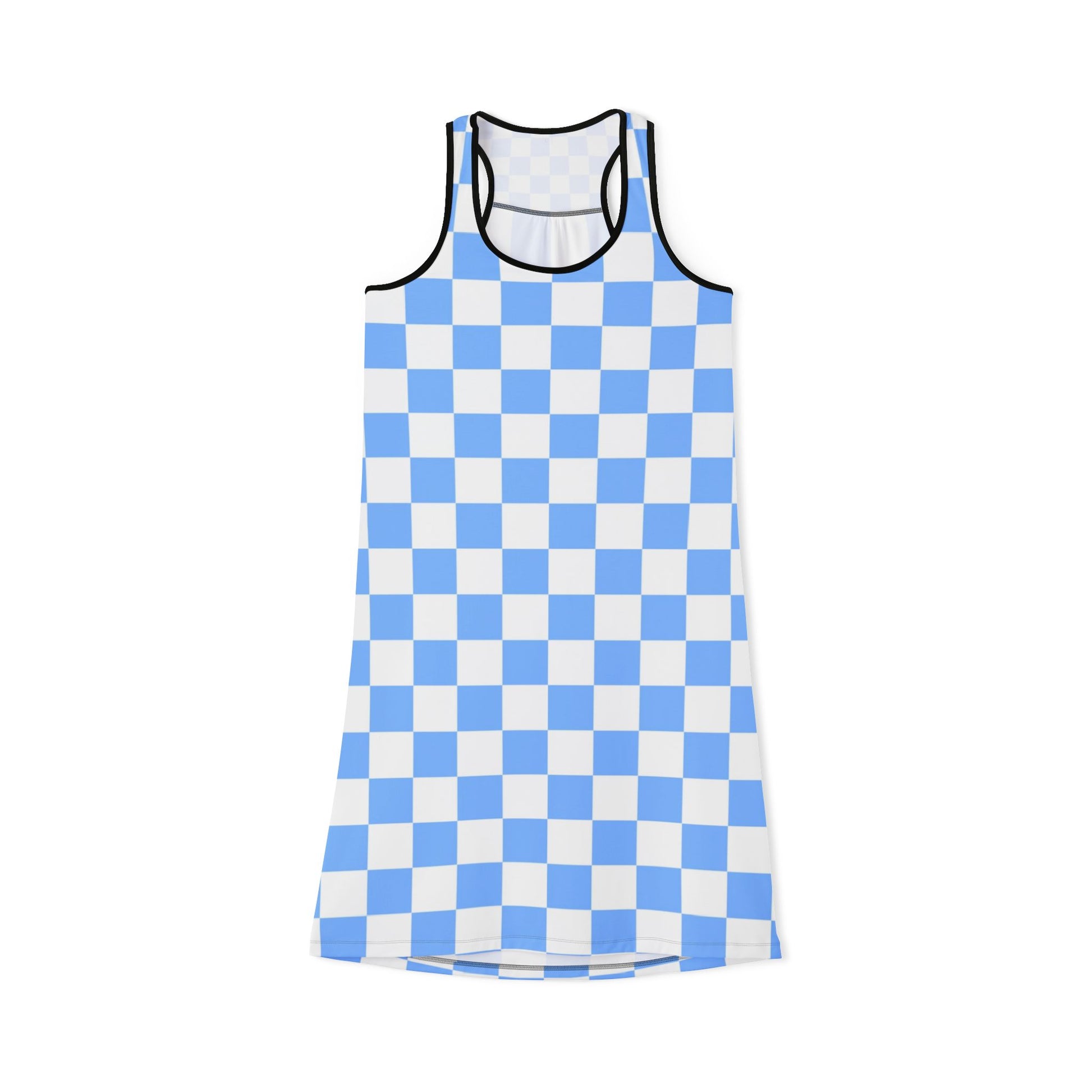 Checkerboard White and Light Blue Women's Racerback Dress (AOP), Artsulli - Art is Long, Life is Short, Tank Top, Size, XS, Color, Black, , , 13872405966925879897