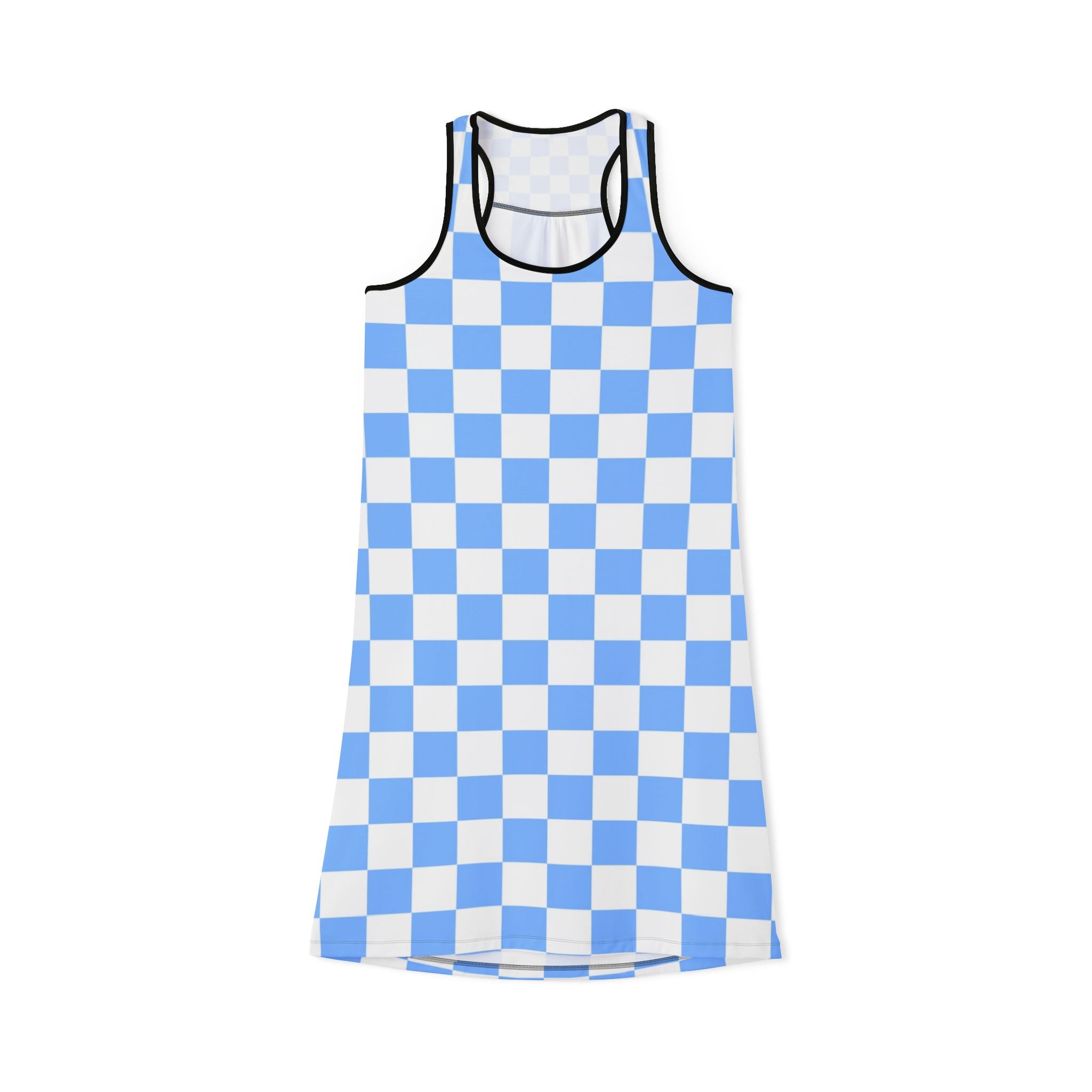 Checkerboard White and Light Blue Women's Racerback Dress (AOP), Artsulli - Art is Long, Life is Short, Tank Top, Size, XS, Color, Black, , , 13872405966925879897