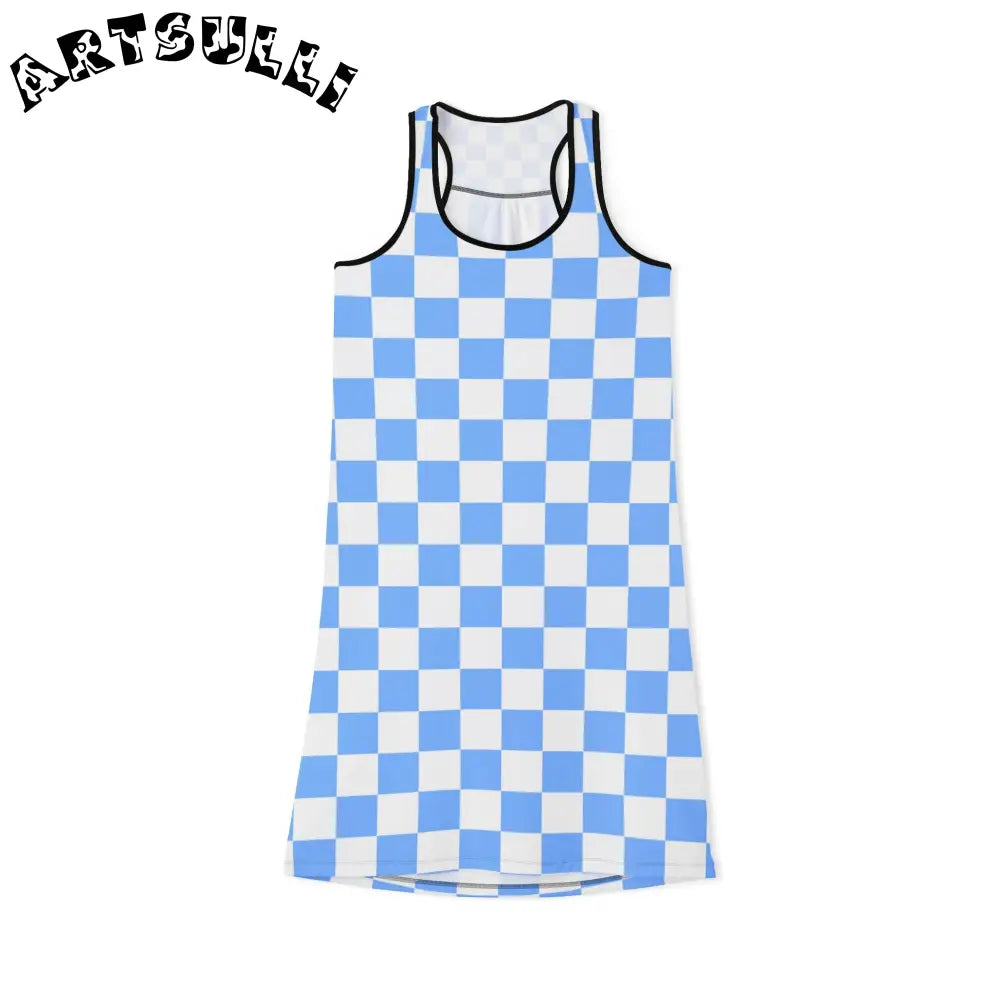 JAKKOUTTHEBXX Checkerboard White and Light Blue Women’s Racerback