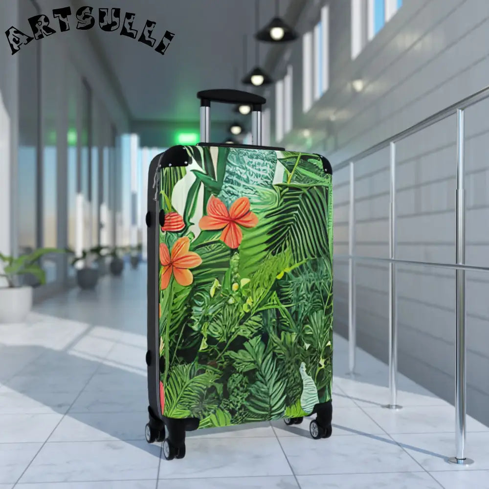 JAKKOUTTHEBXX Tropical Leaf Flower Carry On Luggage with Adjustable