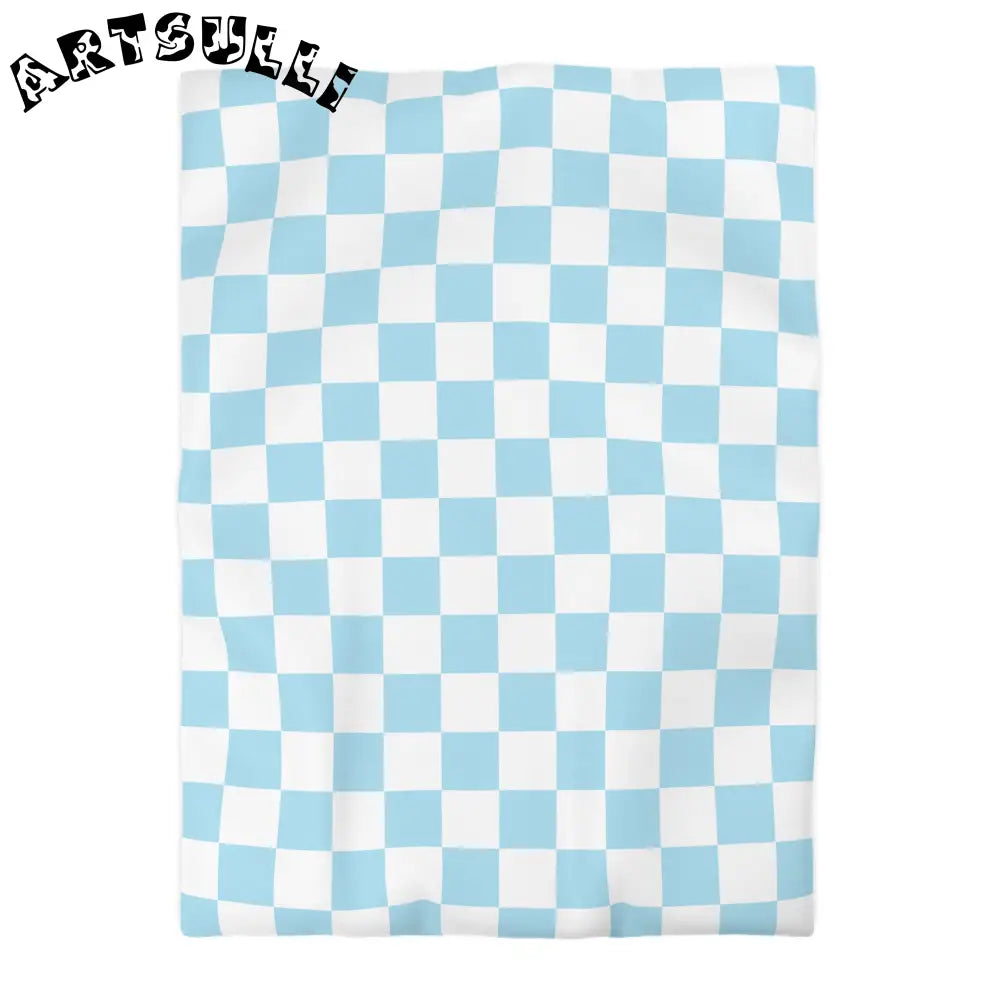 JAKKOUTTHEBXX Checkerboard Sky Blue Microfiber Duvet Cover