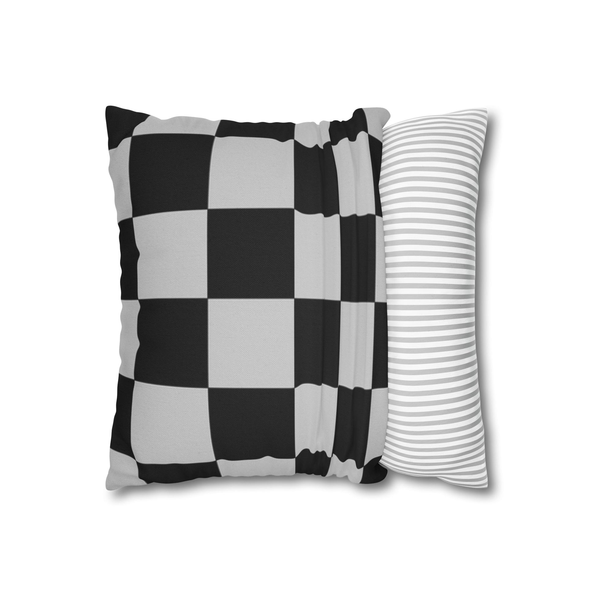 Checkerboard Dada Black and Light Gray Spun Polyester Square Pillowcase, Artsulli - Art is Long, Life is Short, Home Decor, , , , , , , 