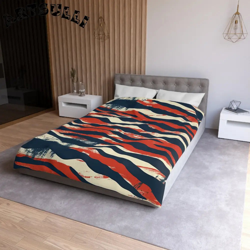 JAKKOUTTHEBXX Art Printed Abstract Striped Throw Blanket Red Navy
