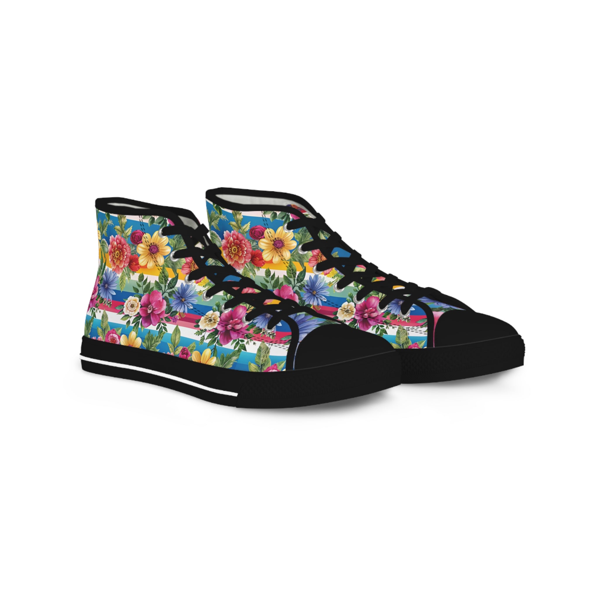 Floral Stripe 4K III Men's High Top Sneakers, Artsulli - Art is Long, Life is Short, Shoes, Size, US 5, Color, Black sole, , , 10966214085062003008