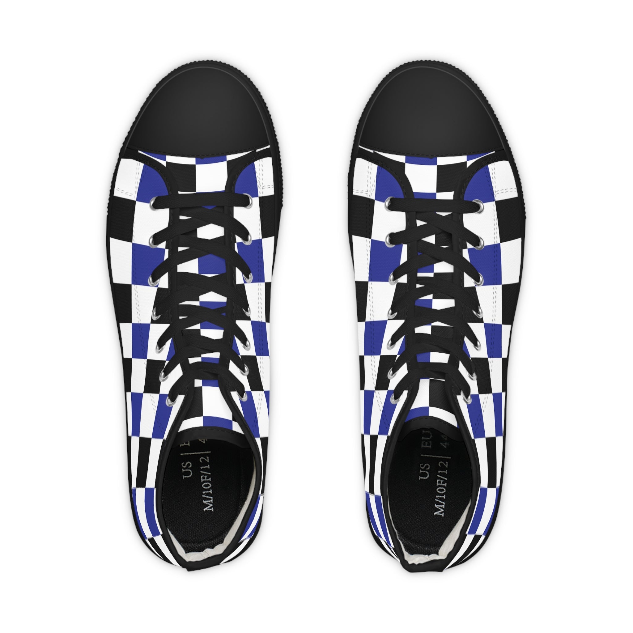 Checkerboard Blue White and Black Men's High Top Sneakers, Artsulli - Art is Long, Life is Short, Shoes, , , , , , , 
