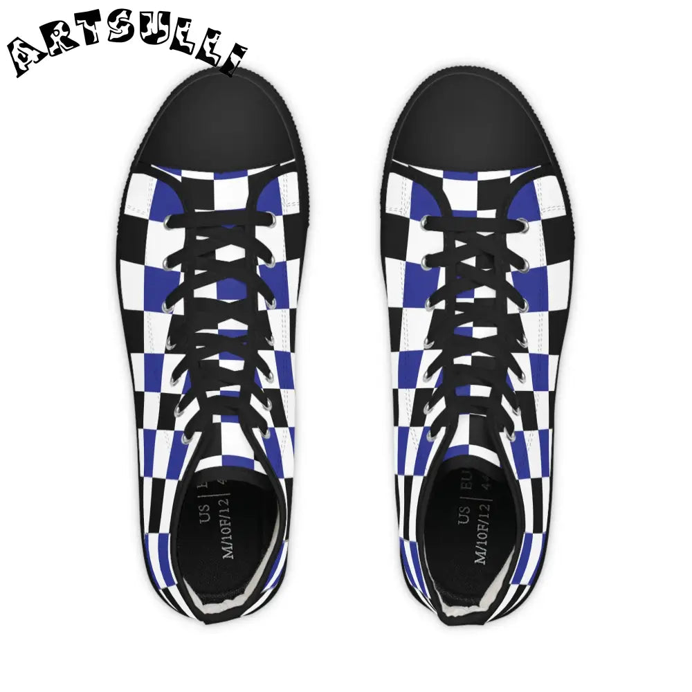 JAKKOUTTHEBXX Checkerboard Blue White and Black Men’s High Top