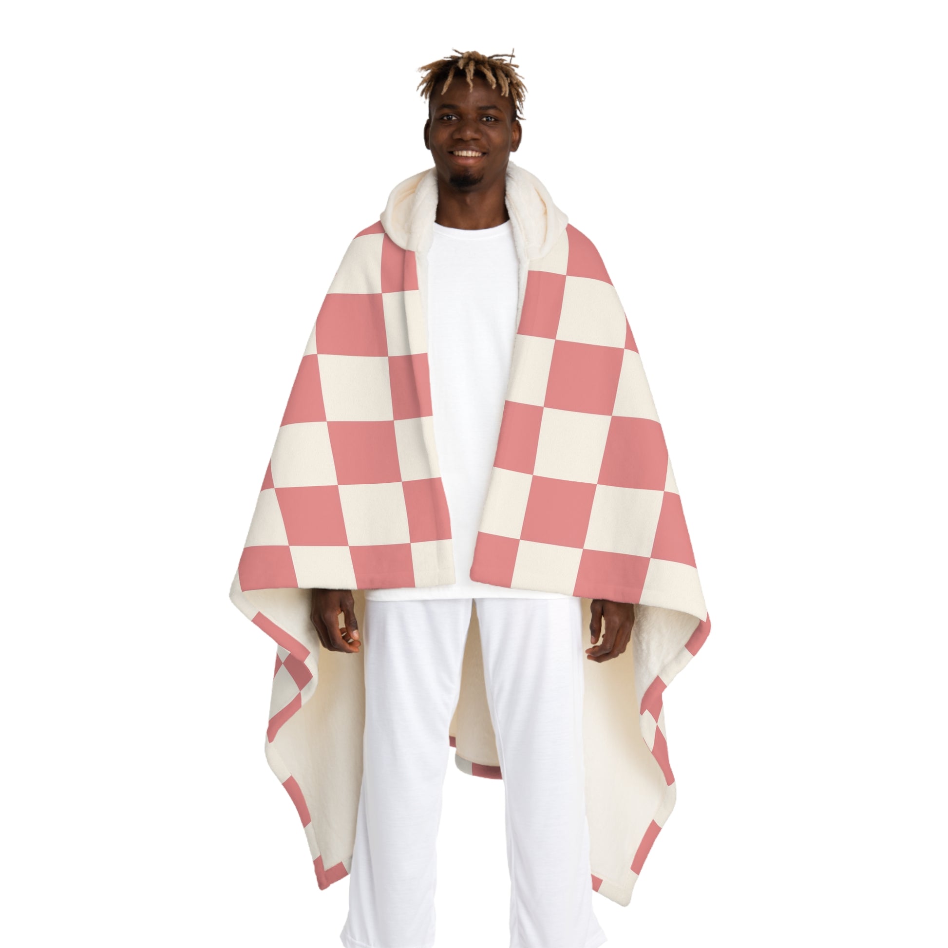 Retro Checkered Grassland Sprites Hooded Sherpa Fleece Blanket, Artsulli - Art is Long, Life is Short, All Over Prints, Size, One size, Color, Cream, , , 27805756102597912464