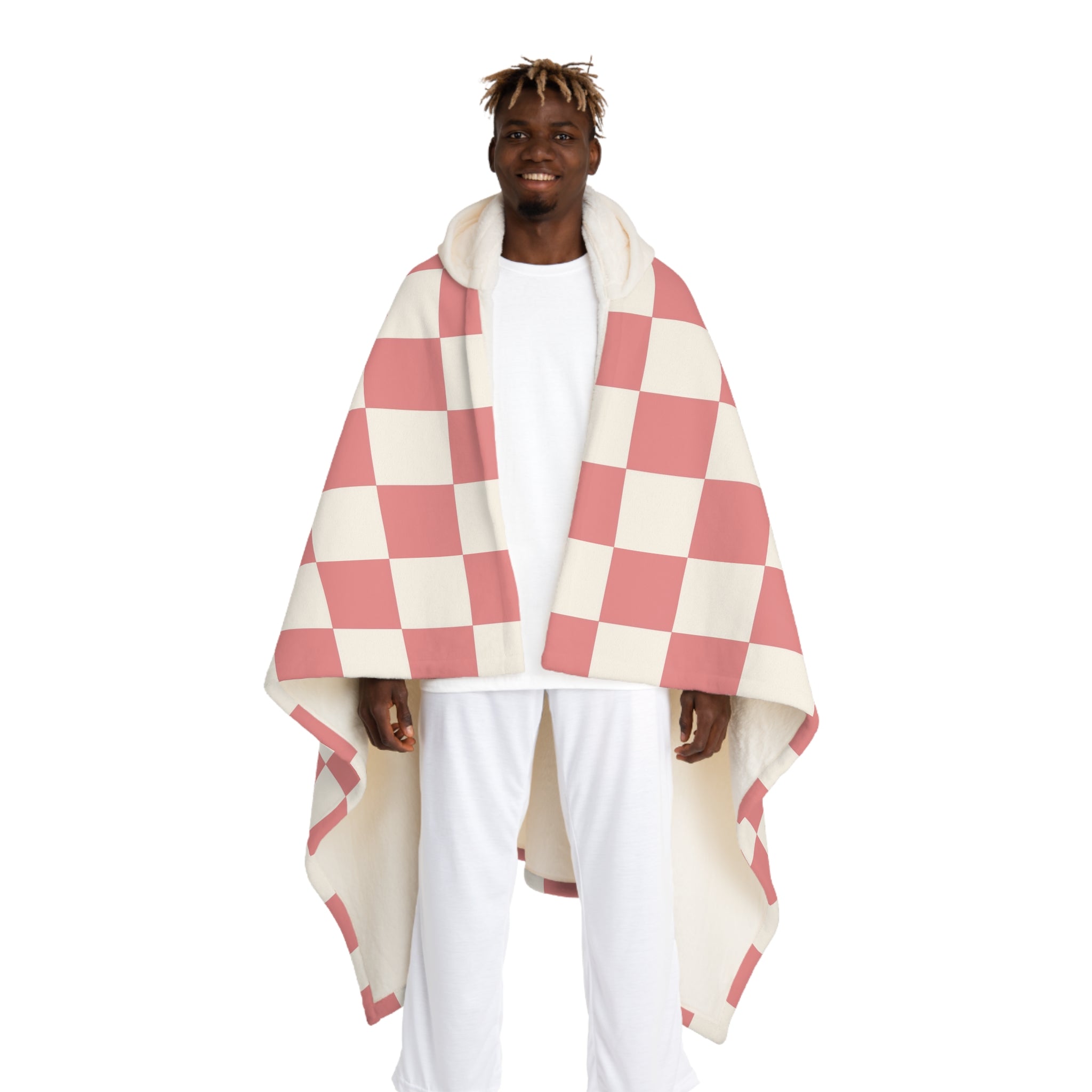 Retro Checkered Grassland Sprites Hooded Sherpa Fleece Blanket, Artsulli - Art is Long, Life is Short, All Over Prints, Size, One size, Color, Cream, , , 27805756102597912464