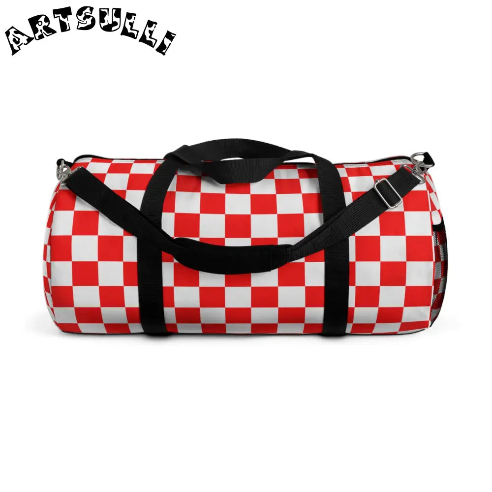 JAKKOUTTHEBXX Checkerboard II Red and White Duffel Bag JAKKOUTTHEBXX