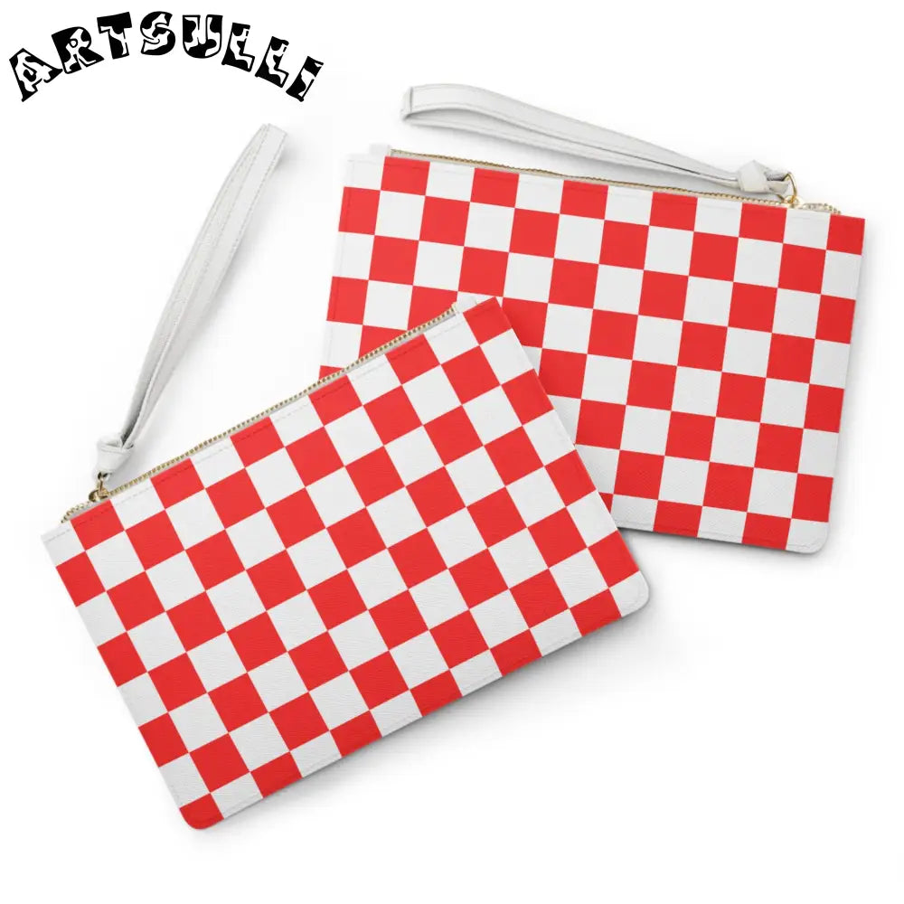 JAKKOUTTHEBXX Checkerboard Red and White Clutch Bag JAKKOUTTHEBXX