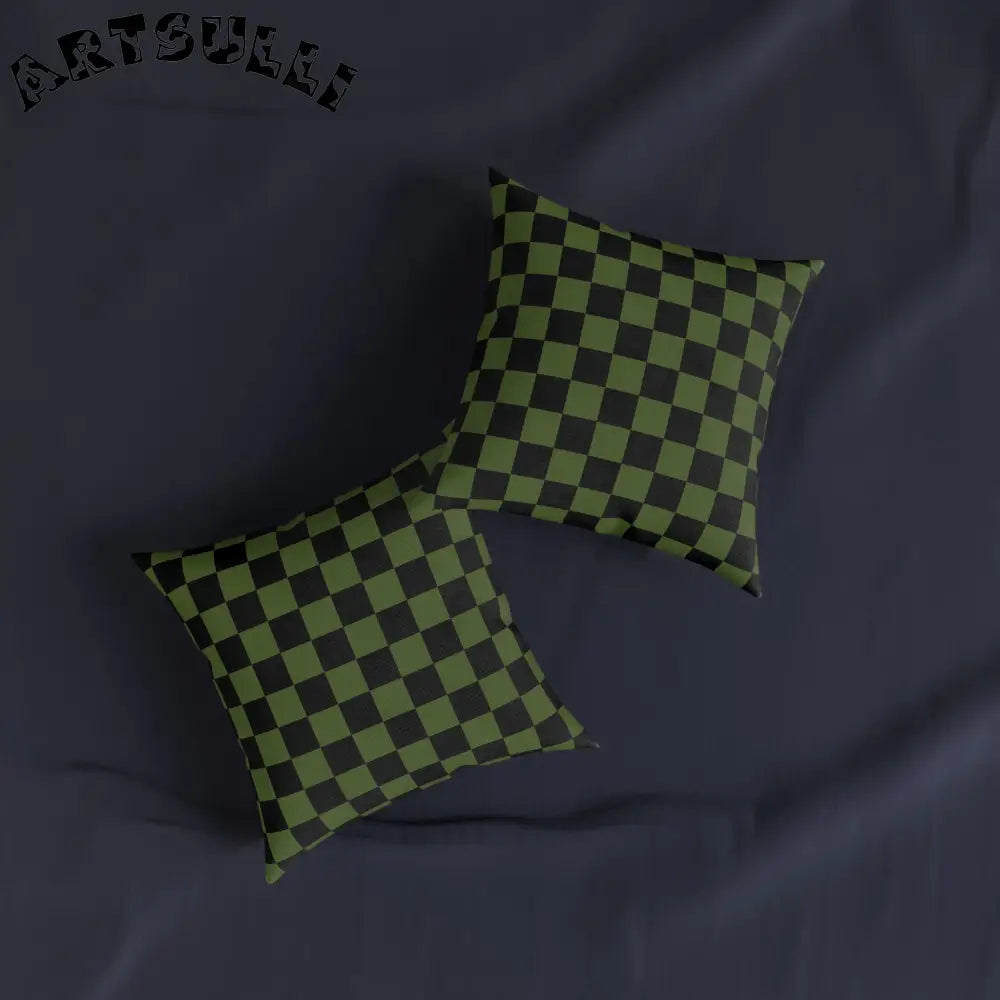 JAKKOUTTHEBXX Checkerboard Olive Green and Black Square Pillow