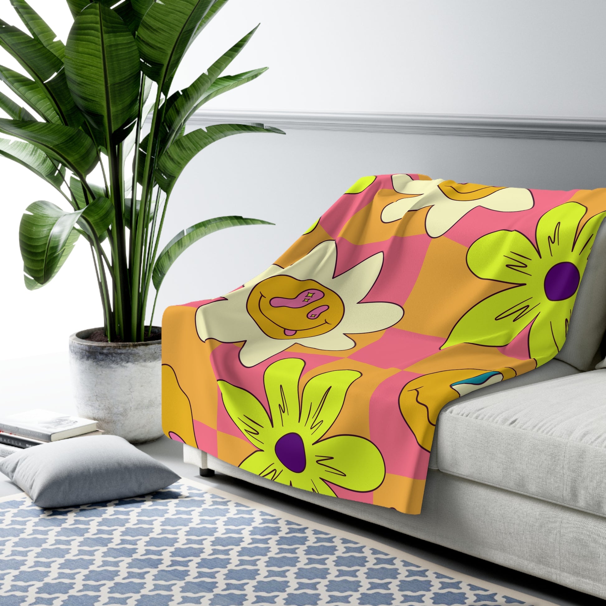 Trippy Sour Face Rave Sherpa Fleece Blanket, Artsulli - Art is Long, Life is Short, Home Decor, , , , , , , 