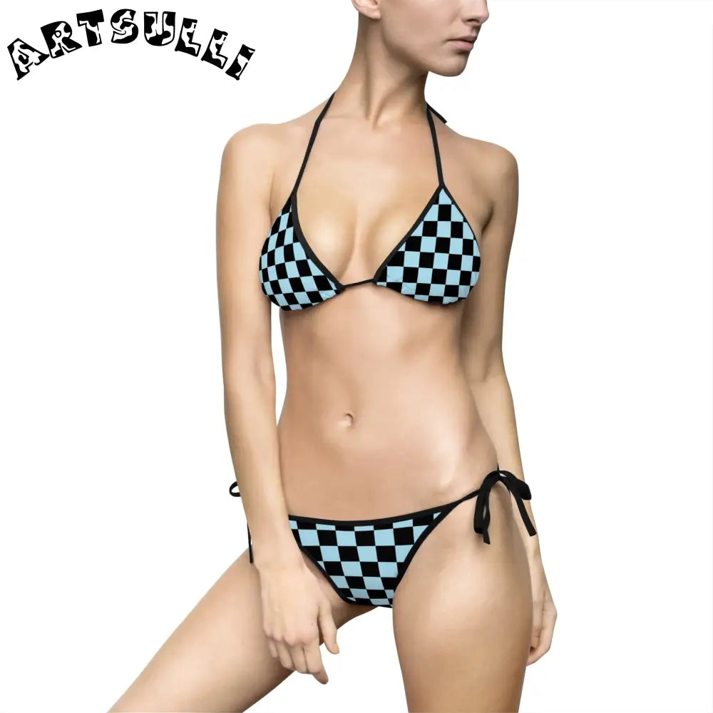 JAKKOUTTHEBXX Checkerboard Black and Blue Women’s Bikini Swimsuit