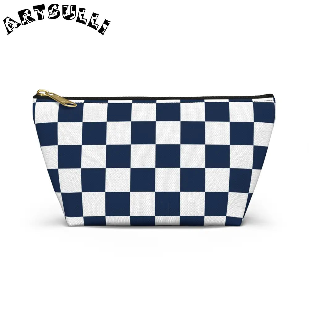 JAKKOUTTHEBXX Checkerboard White and Navy Blue Accessory Pouch w