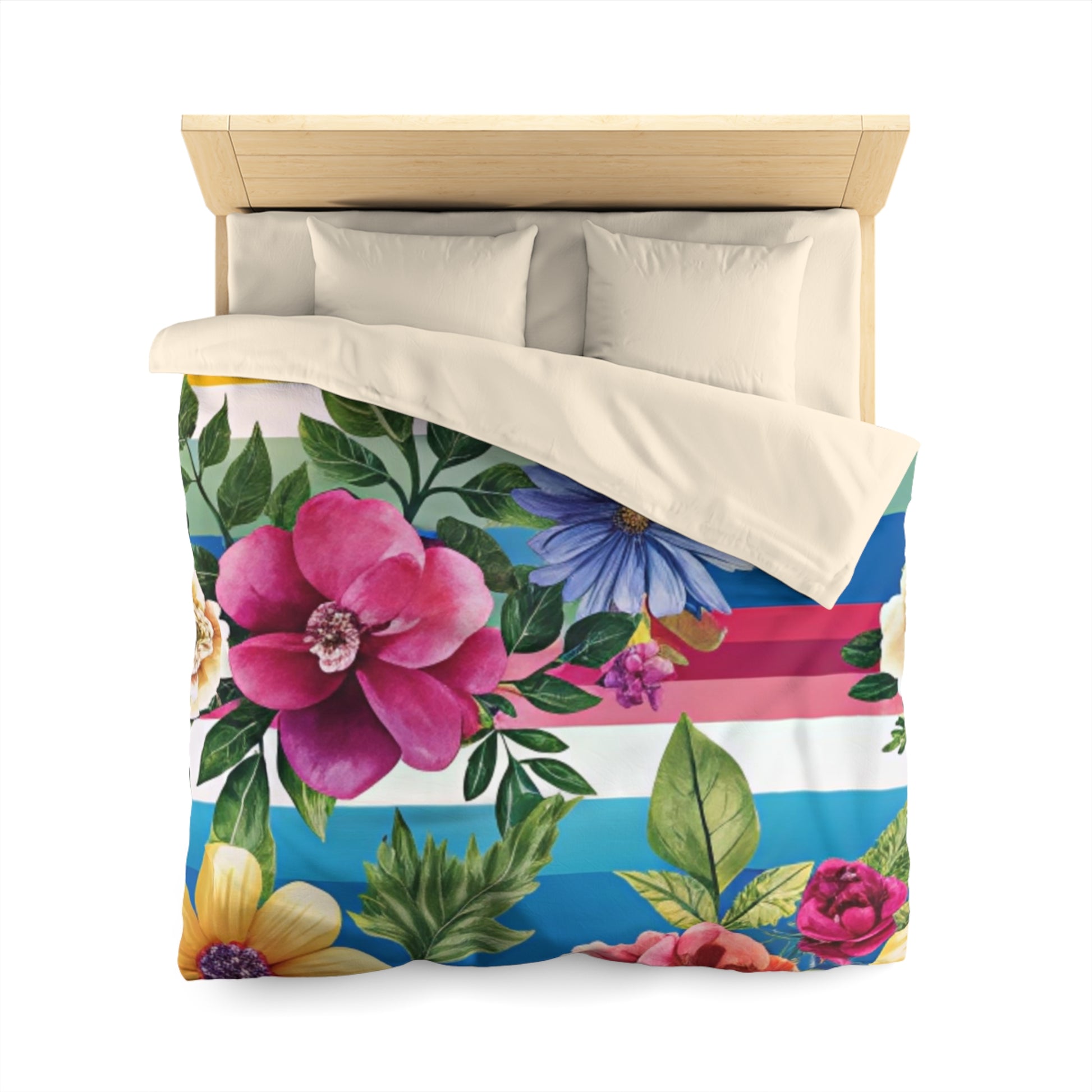 Floral Stripe 4K Microfiber Duvet Cover, Artsulli - Art is Long, Life is Short, Home Decor, , , , , , , 