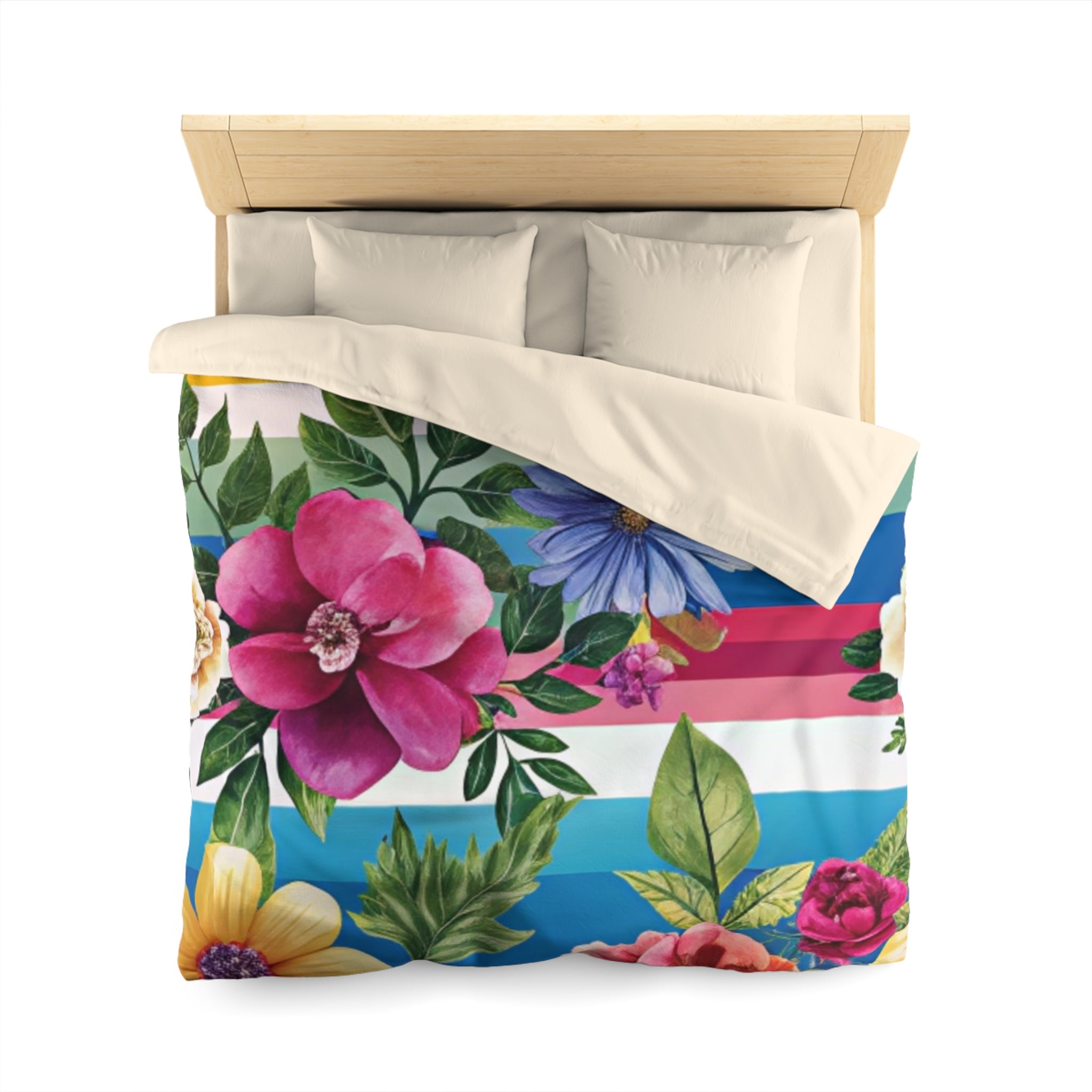Floral Stripe 4K Microfiber Duvet Cover, Artsulli - Art is Long, Life is Short, Home Decor, , , , , , , 