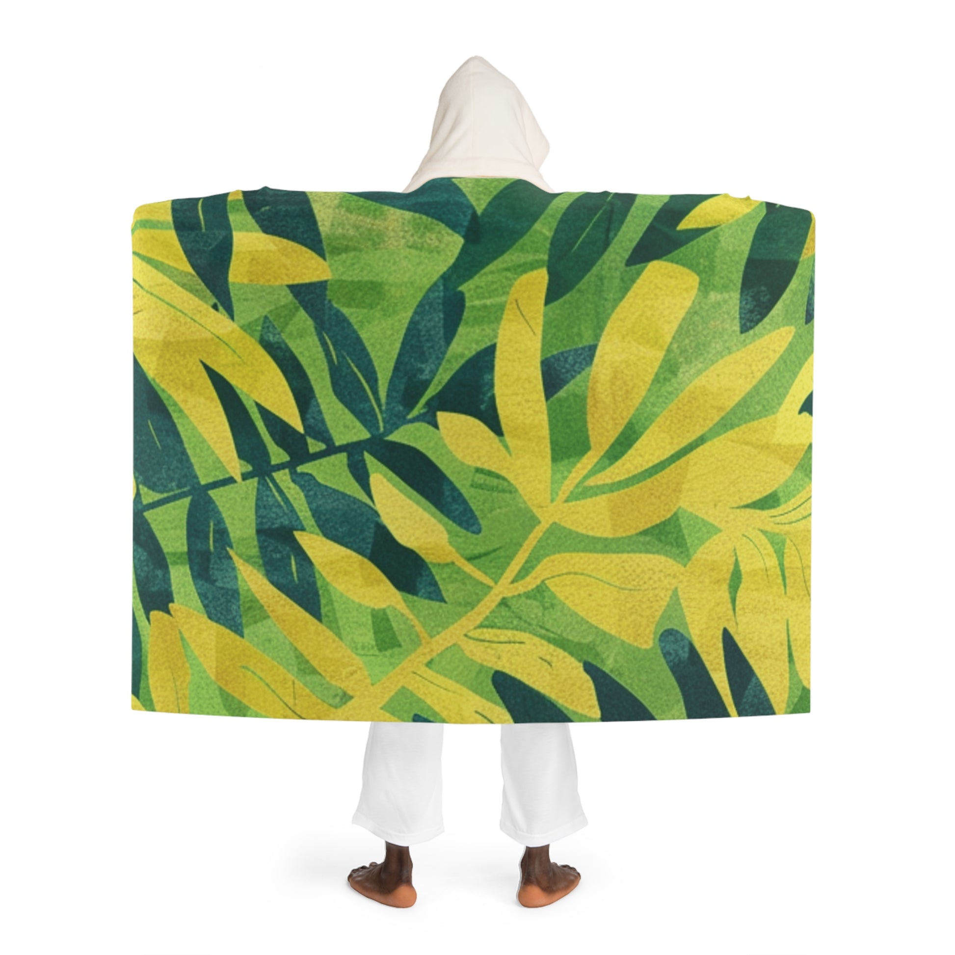Green Leaf x Yellow Leaf x Tropical x Jungle Hooded Sherpa Fleece Blanket, Artsulli - Art is Long, Life is Short, All Over Prints, , , , , , , 