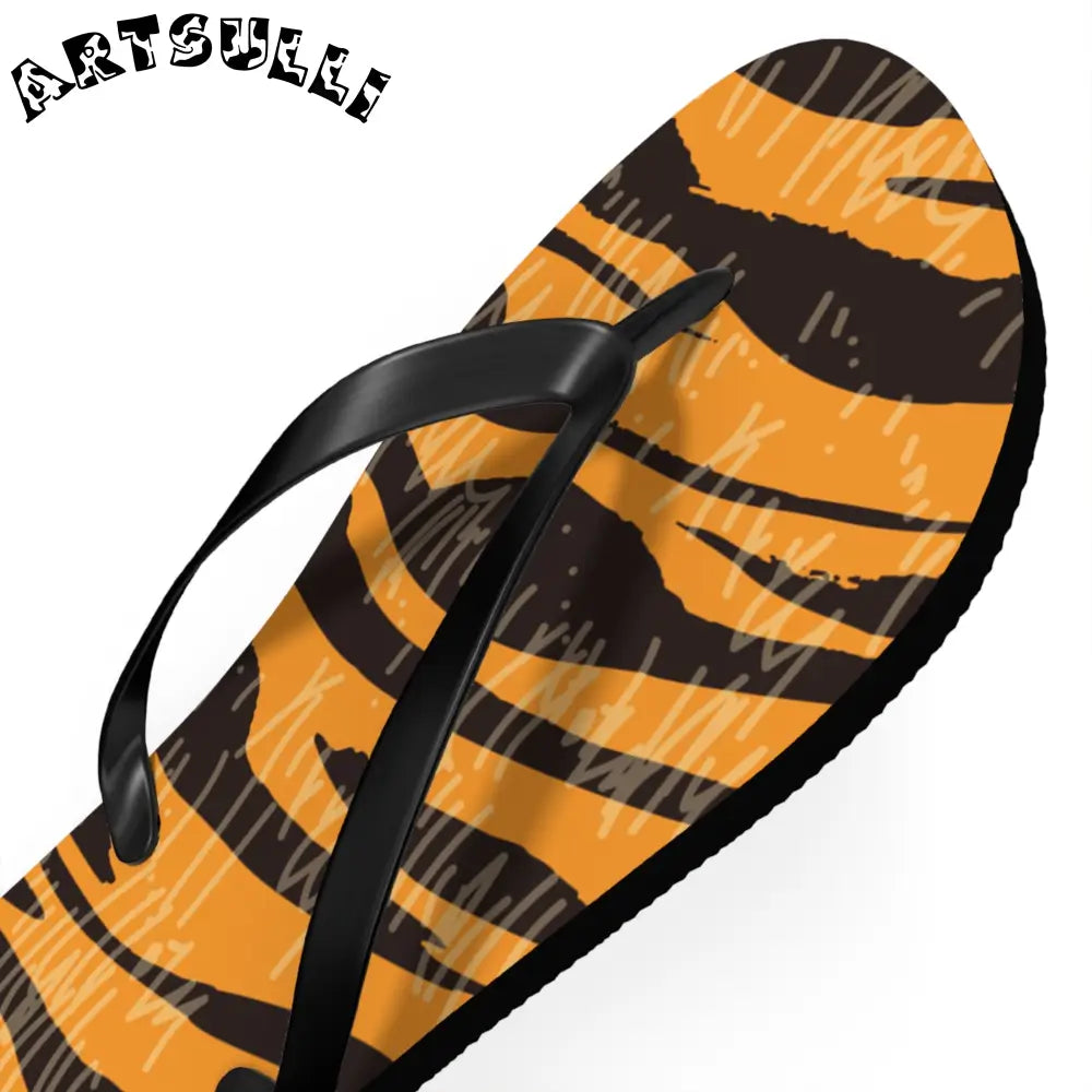 JAKKOUTTHEBXX Tiger Scratches Orange & Black Flip Flops
