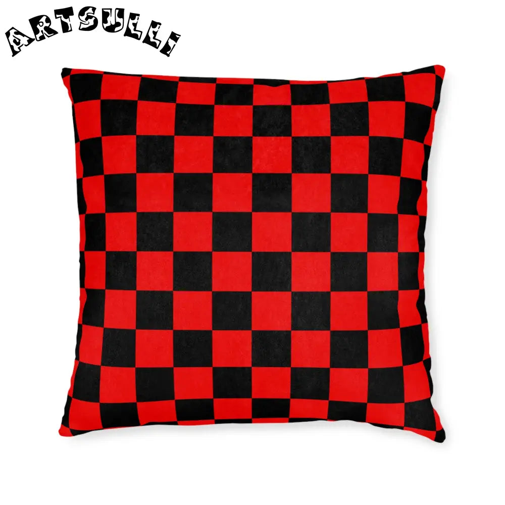 JAKKOUTTHEBXX Checkerboard Red and Black Square Pillow JAKKOUTTHEBXX