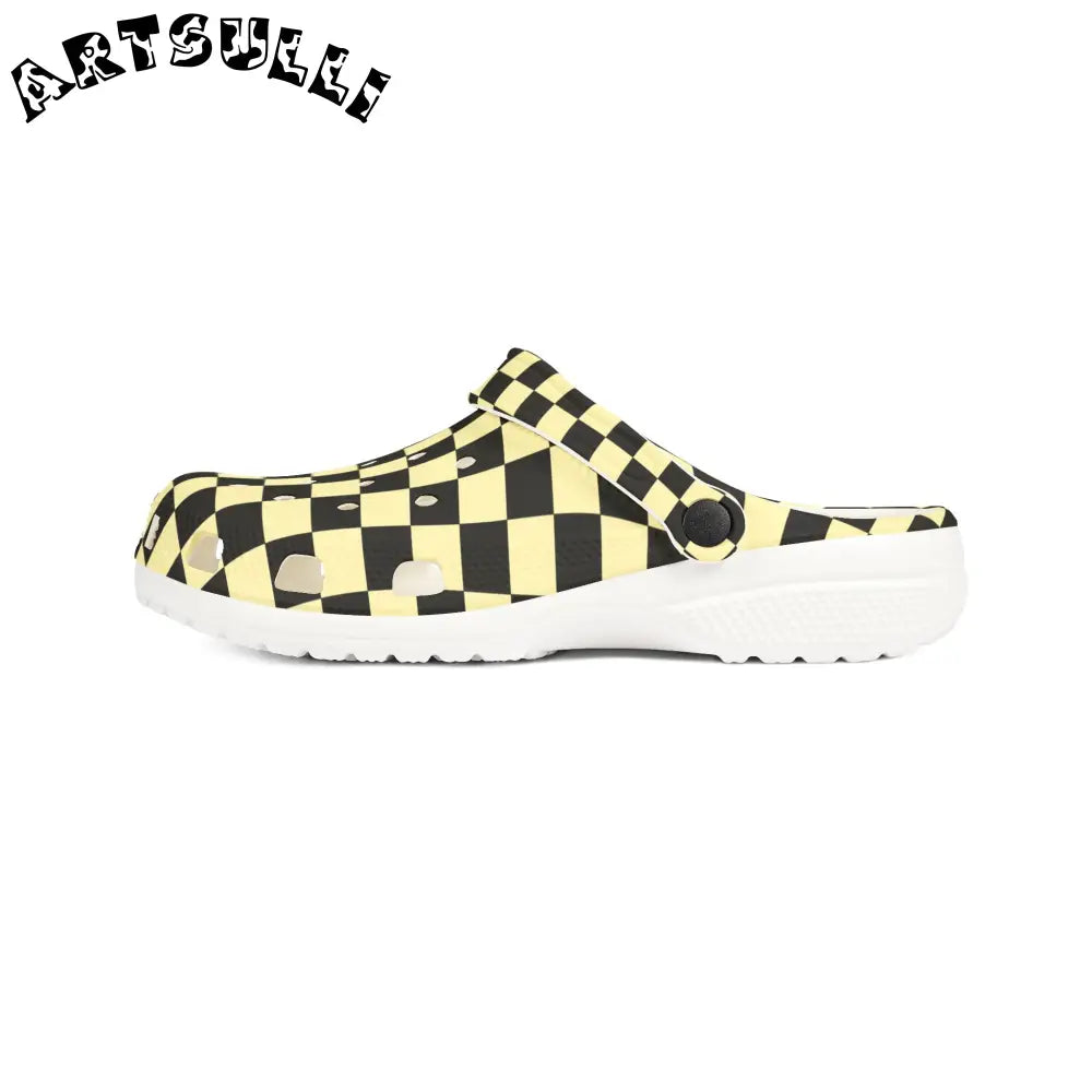 JAKKOUTTHEBXX Checkerboard Black and Yellow EVA Foam Rubber Shoes