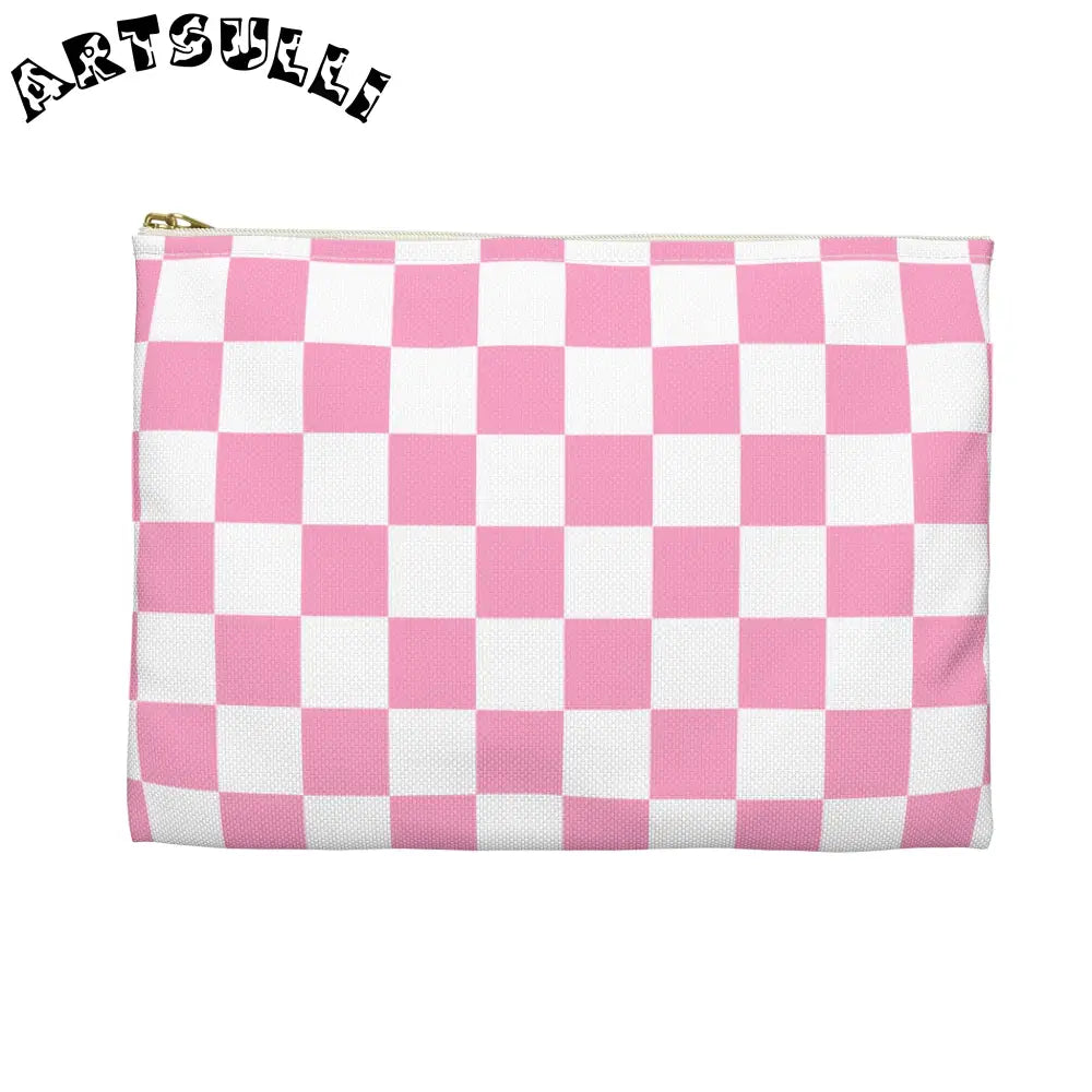 JAKKOUTTHEBXX Checkerboard Hot Pink and White Accessory Pouch