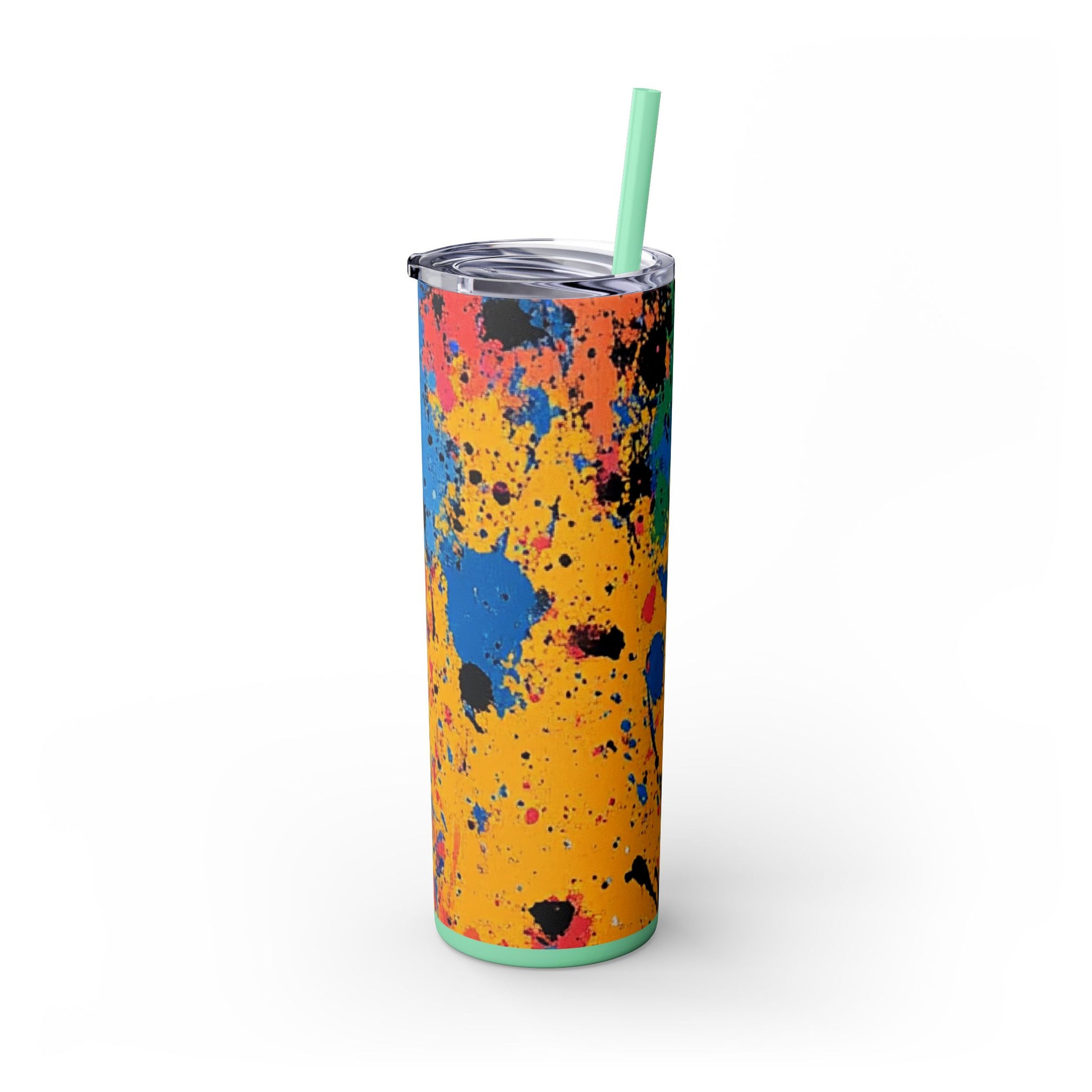 The Colors Of Paint Splatter Skinny Tumbler with Straw, 20oz, Artsulli - Art is Long, Life is Short, Mug, , , , , , , 