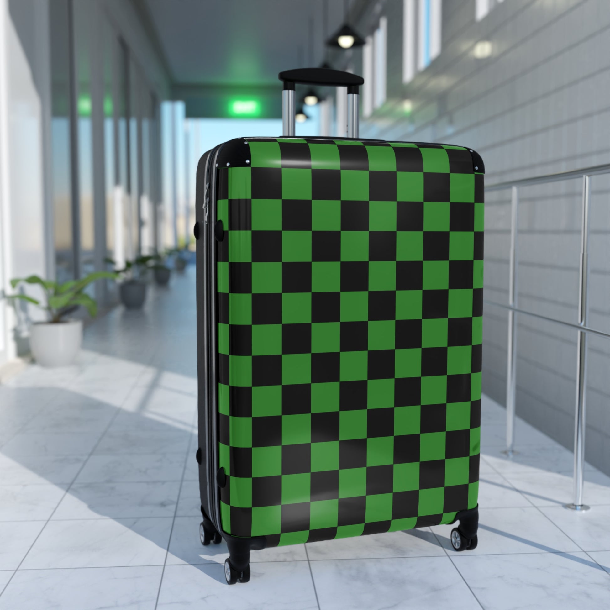 Checkerboard Green and Black Suitcase, Artsulli - Art is Long, Life is Short, Bags, , , , , , , 