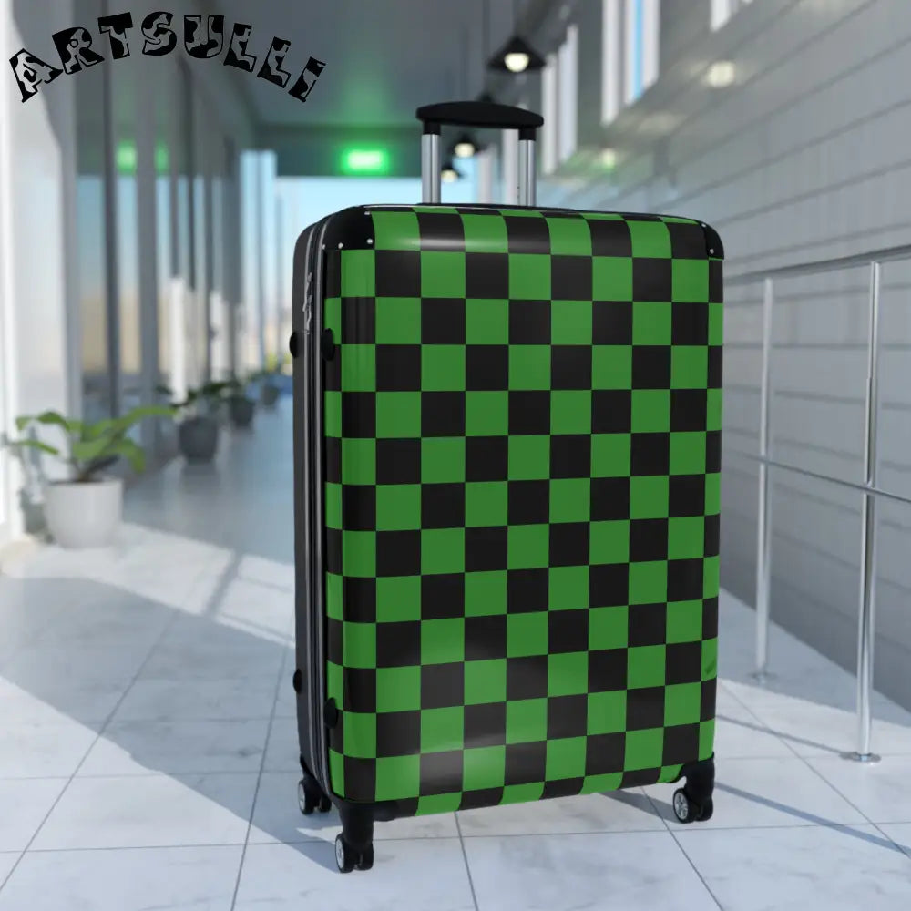JAKKOUTTHEBXX Checkerboard Green and Black Suitcase JAKKOUTTHEBXX