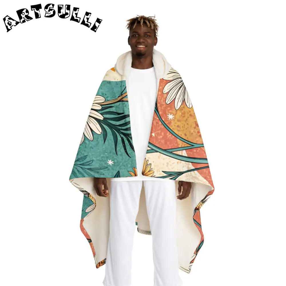 JAKKOUTTHEBXX Retro Daisy Dream Hooded Sherpa Fleece Blanket