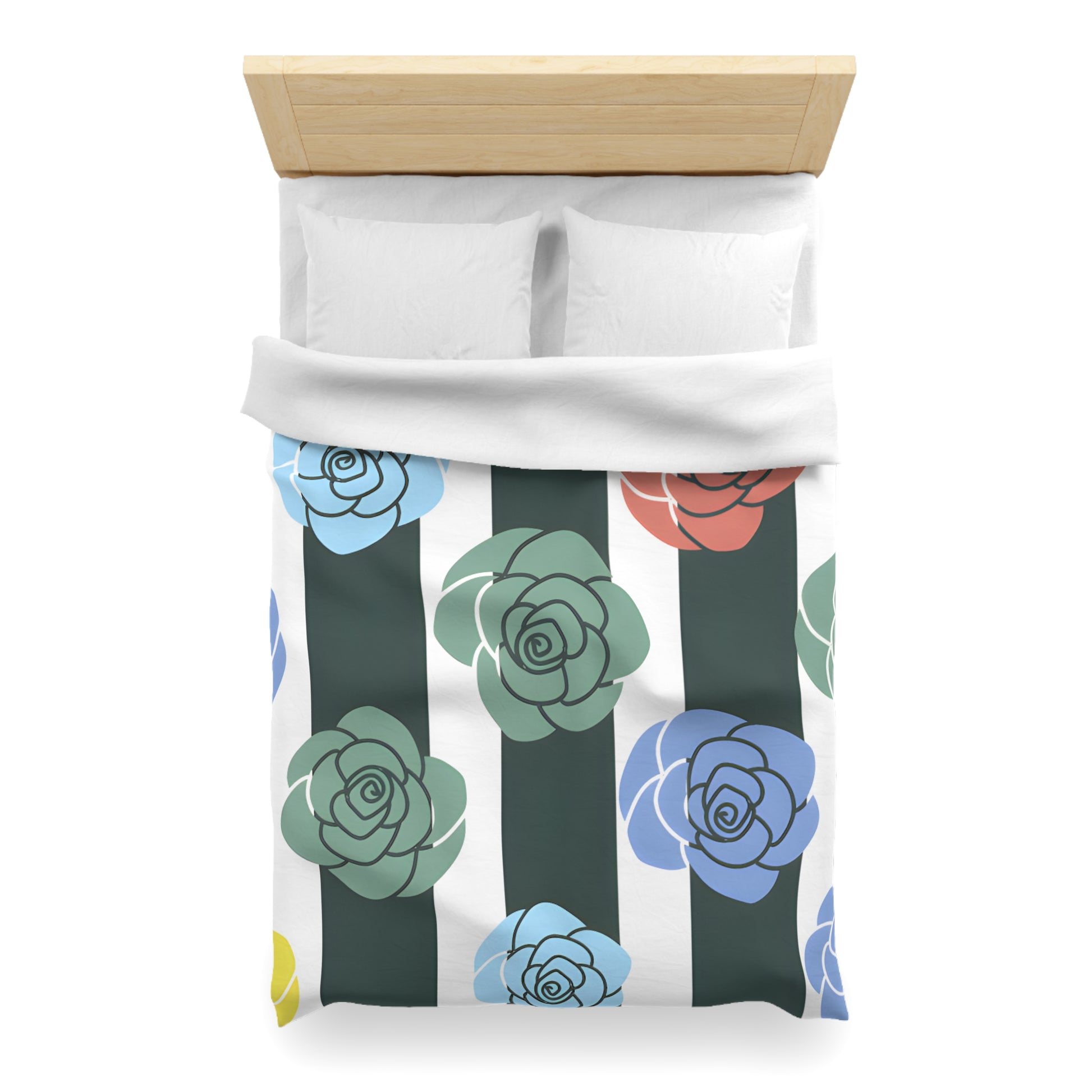 Stripes x Roses Black and White Microfiber Duvet Cover, Artsulli - Art is Long, Life is Short, Home Decor, , , , , , , 