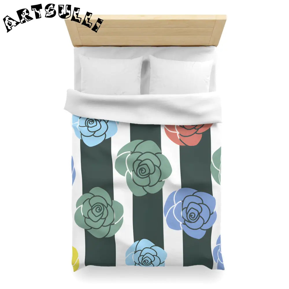 JAKKOUTTHEBXX Stripes x Roses Black and White Microfiber Duvet Cover