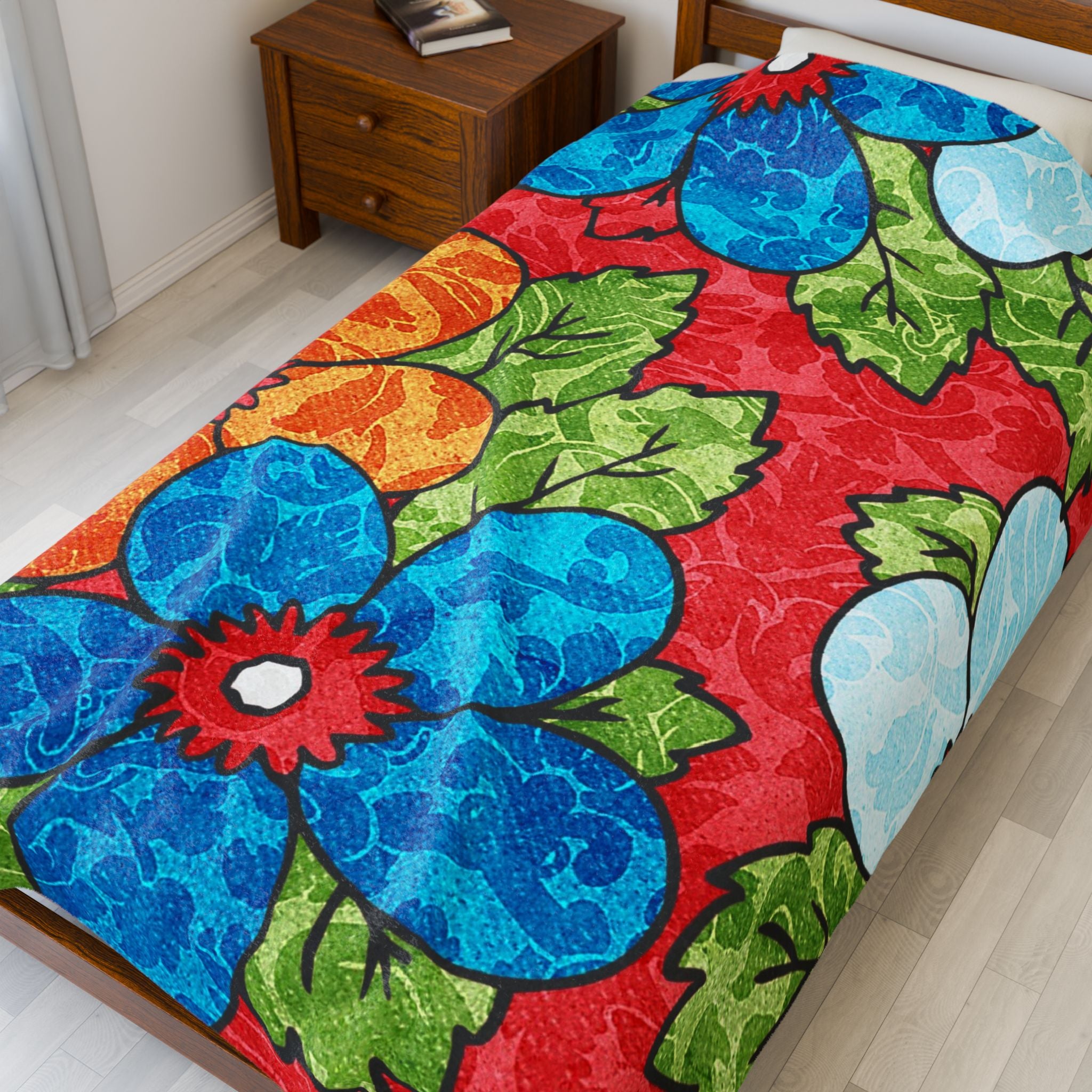 Groovy Red Floral Kl Velveteen Plush Blanket, Artsulli - Art is Long, Life is Short, All Over Prints, , , , , , , 