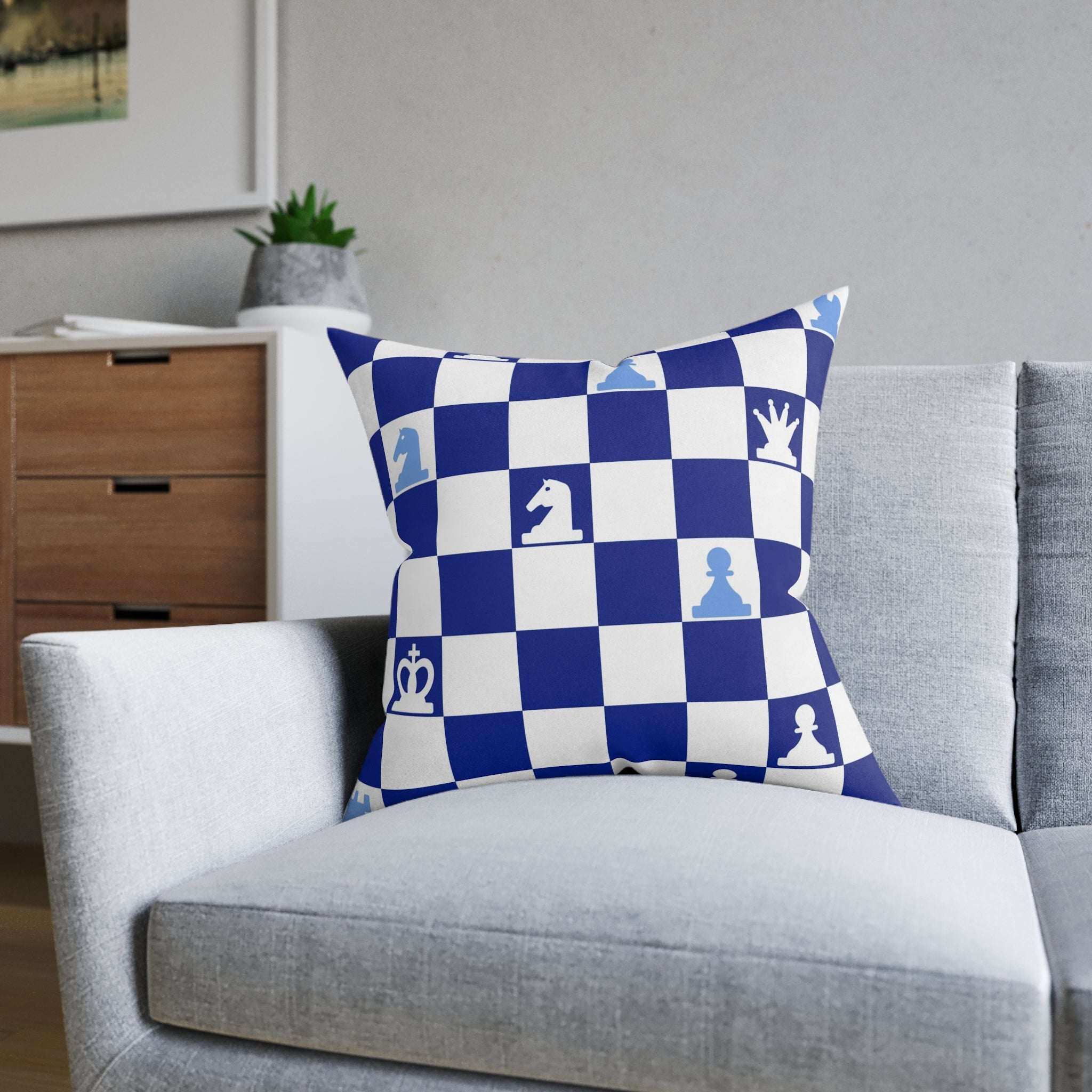 Chessboard Navy Blue Square Pillow, Artsulli - Art is Long, Life is Short, Home Decor, , , , , , , 