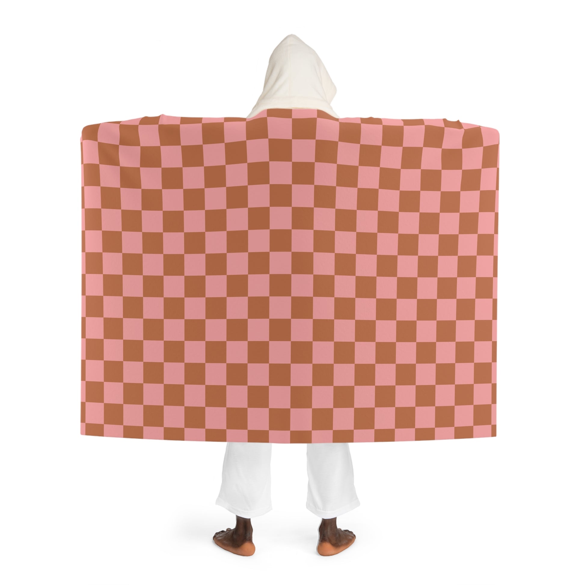 Chessboard III Pink and Brown  Hooded Sherpa Fleece Blanket, Artsulli - Art is Long, Life is Short, All Over Prints, , , , , , , 