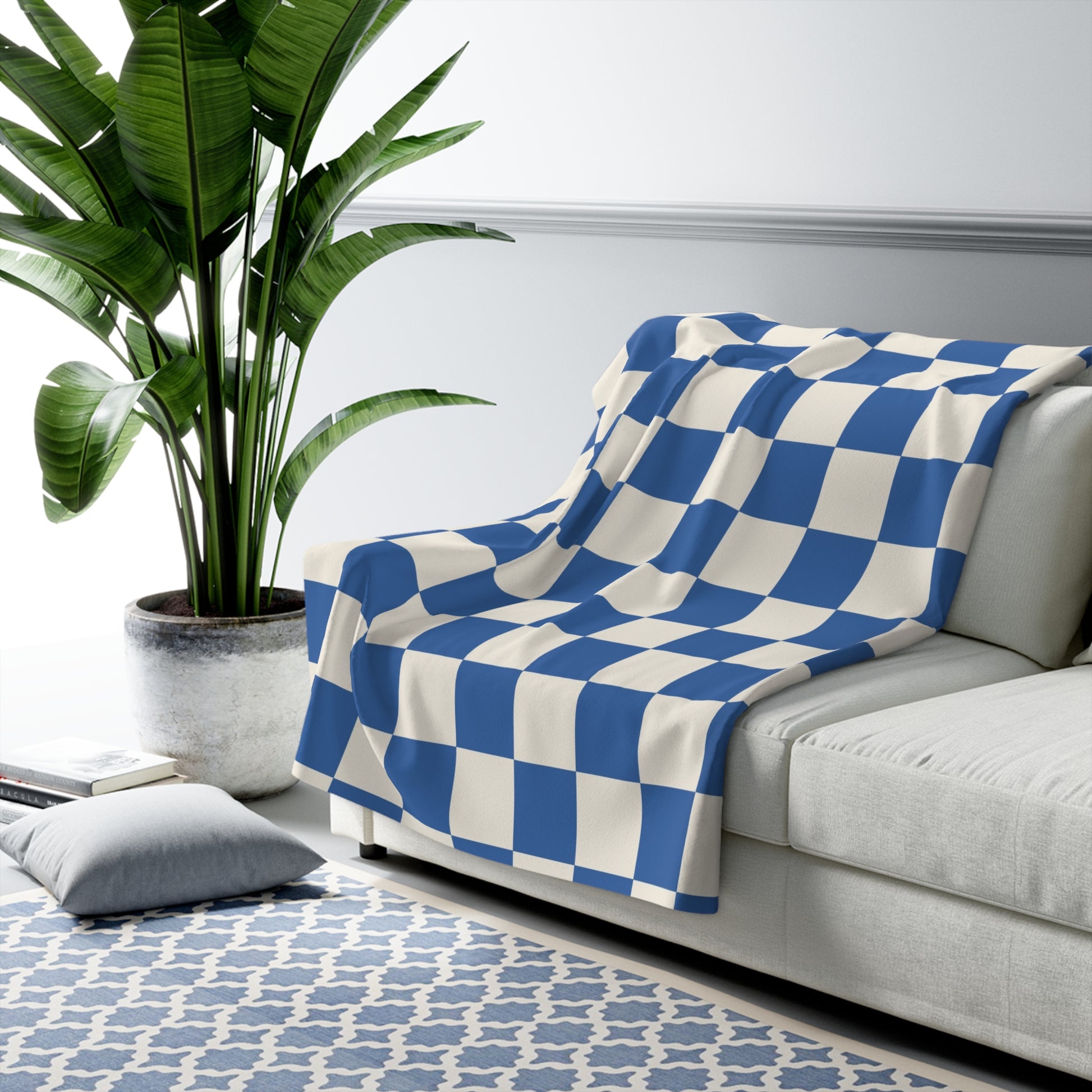 Checkerboard Blue Sherpa Fleece Blanket, Artsulli - Art is Long, Life is Short, Home Decor, , , , , , , 