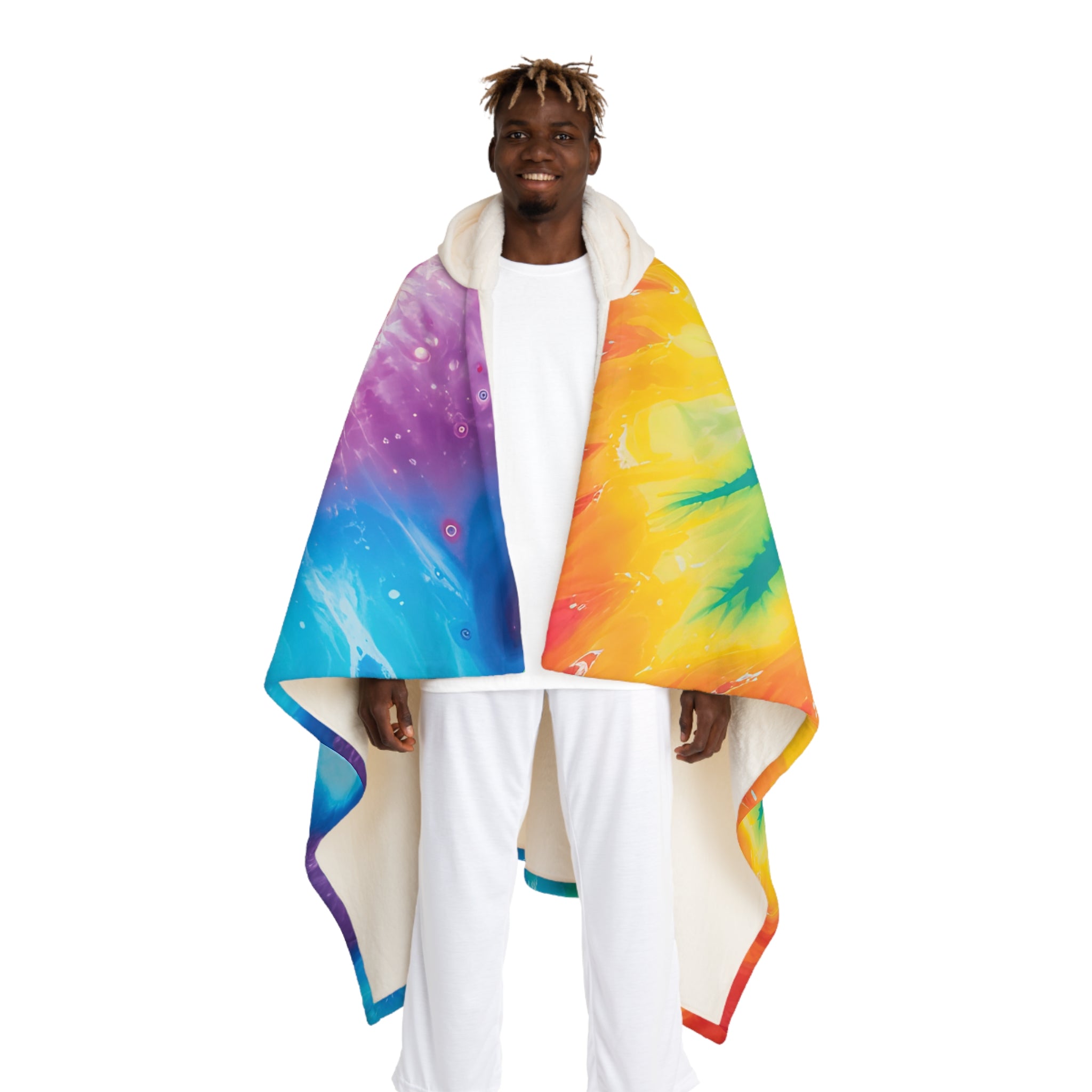Tie Dye Hooded Sherpa Fleece Blanket, Artsulli - Art is Long, Life is Short, All Over Prints, Size, One size, Color, Cream, , , 11033729416739729670