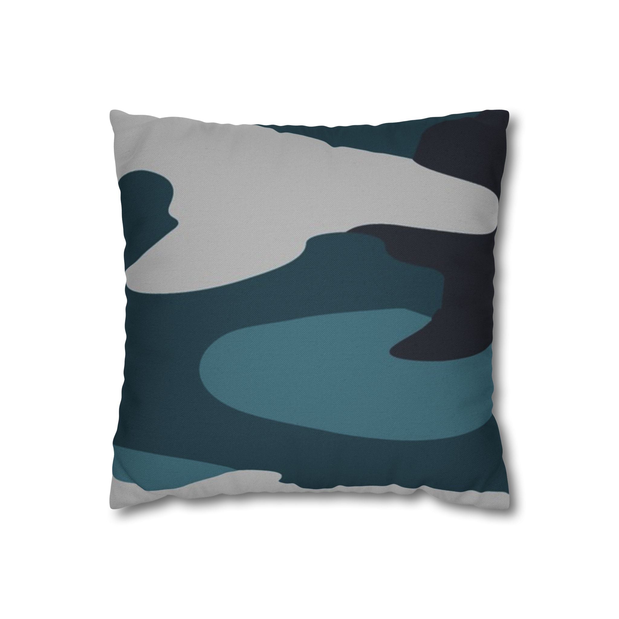 Blue Camouflage Spun Polyester Square Pillowcase, Artsulli - Art is Long, Life is Short, Home Decor, Size, 14" × 14", , , , , 11989037634124